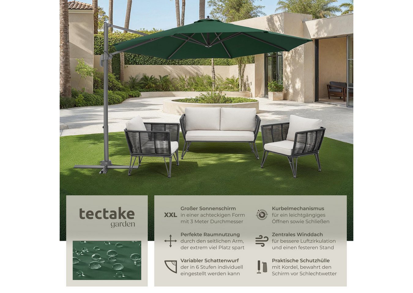 Thumbnail - tectake Ampelschirm Sonnenschirm, Set mit Schutzhülle für Terrasse oder Garten, Parasol inkl. Schutzhülle in Schrimfarbe...