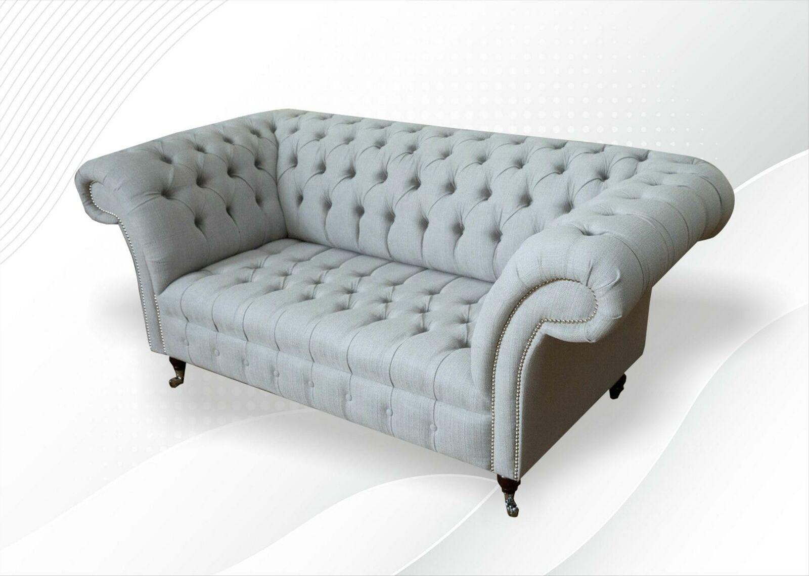 2-Sitzer JVmoebel Chesterfield-Sofa Europe Neu, Chesterfield Luxus Made hellgrauer Wohnzimmermöbel in Textil