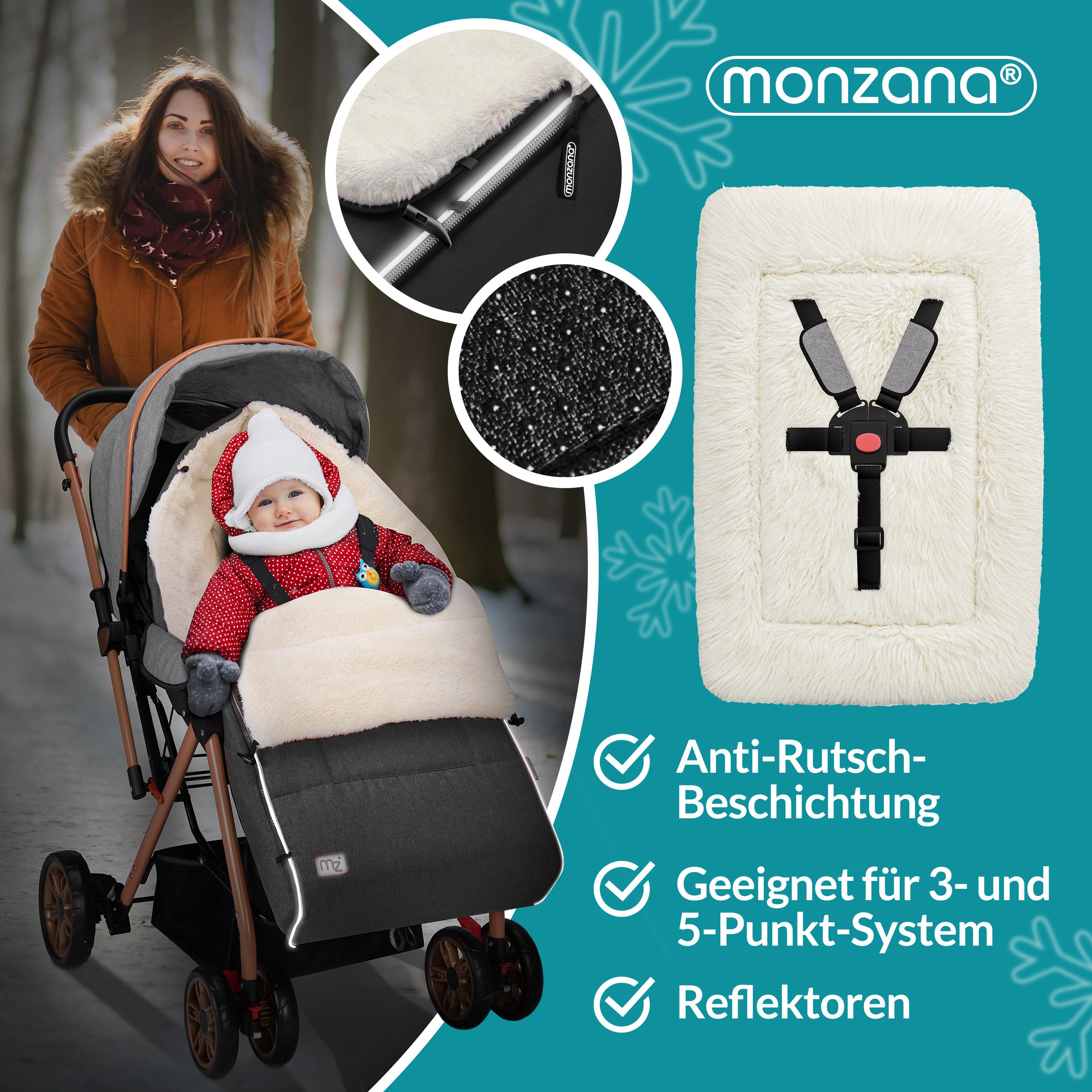 monzana Fußsack (1-tlg), Kinderwagen & Buggy Winterfußsack - Winter, Wasserabweisend, Grau