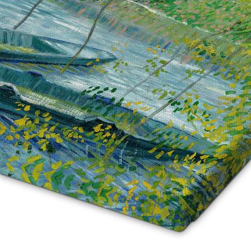 Posterlounge Leinwandbild Vincent van Gogh, Angler und Boote an der Pont de Clichy, Wohnzimmer Maritim Malerei