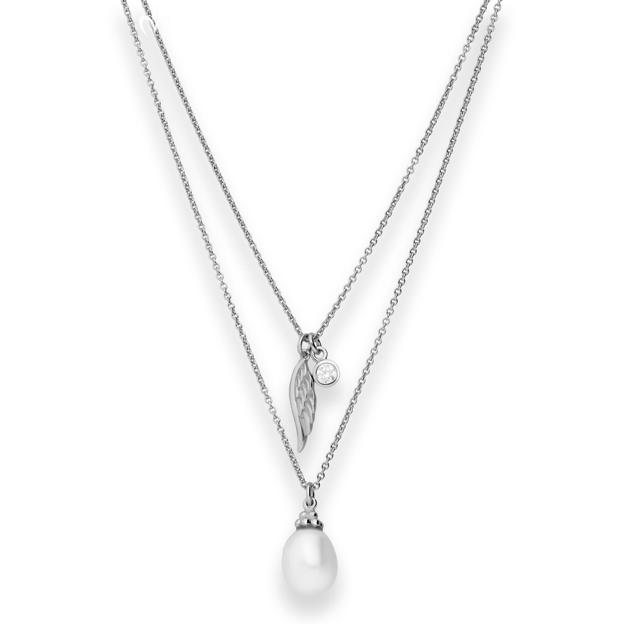 Schmuck Krone Perlenkette Rund-Ankerkette Perle, Flügel, Zirkonia 925 Silber rhodiniert, Silber 925