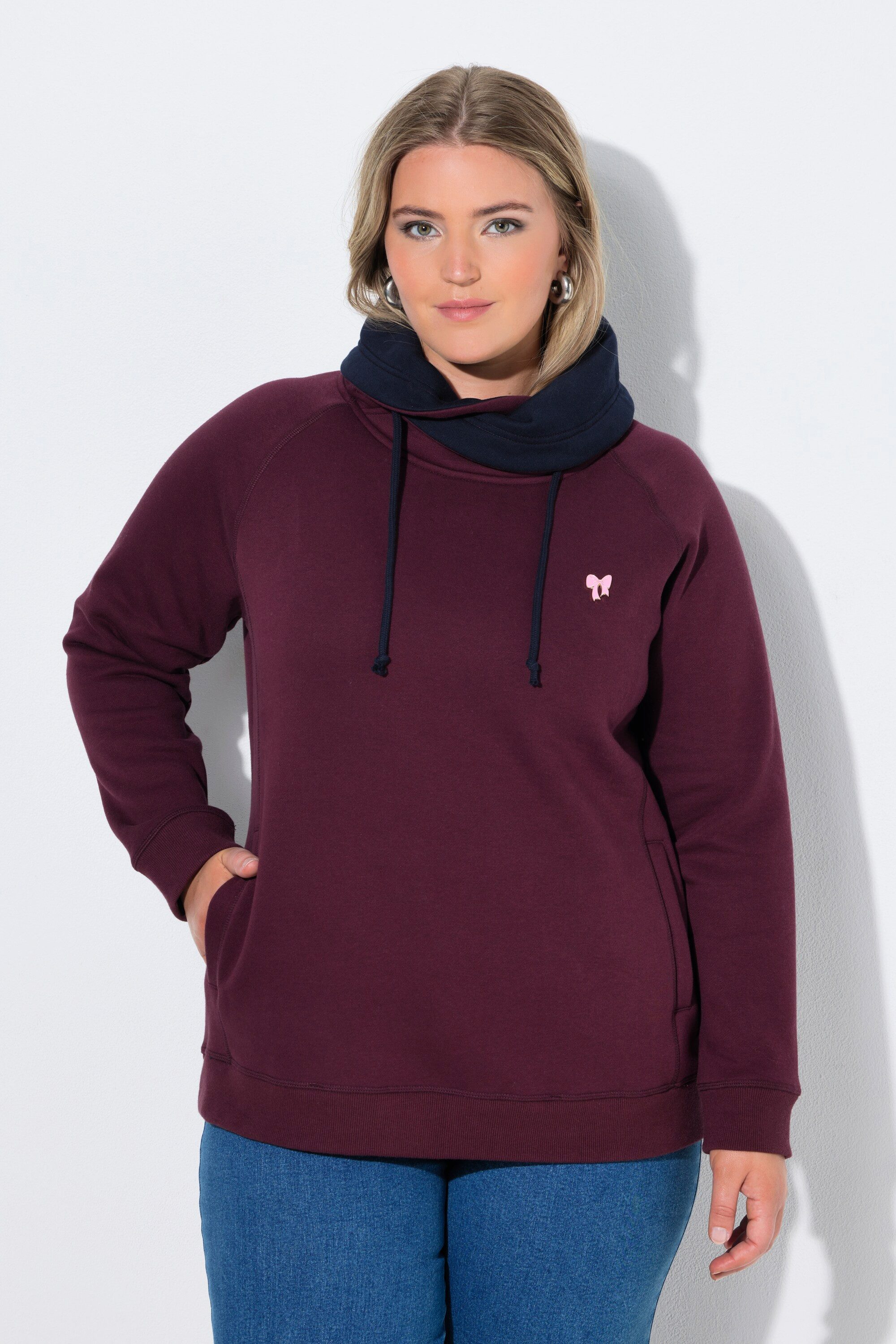 Ulla Popken Sweatshirt Sweatshirt Zierschleifen-Brosche Stehkragen