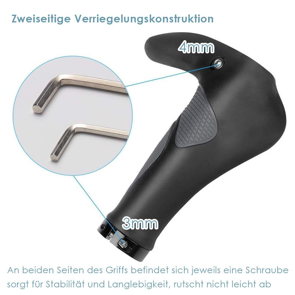 AFKSMILE Fahrradlenkergriff Fahrradgriffe ergonomisch, Lenkergriffe für MTB, Trekkingrad, E-Bike, Faltrad Griffe mit Zwei Seiten Lock-On Design aus rutschfestem Gummi