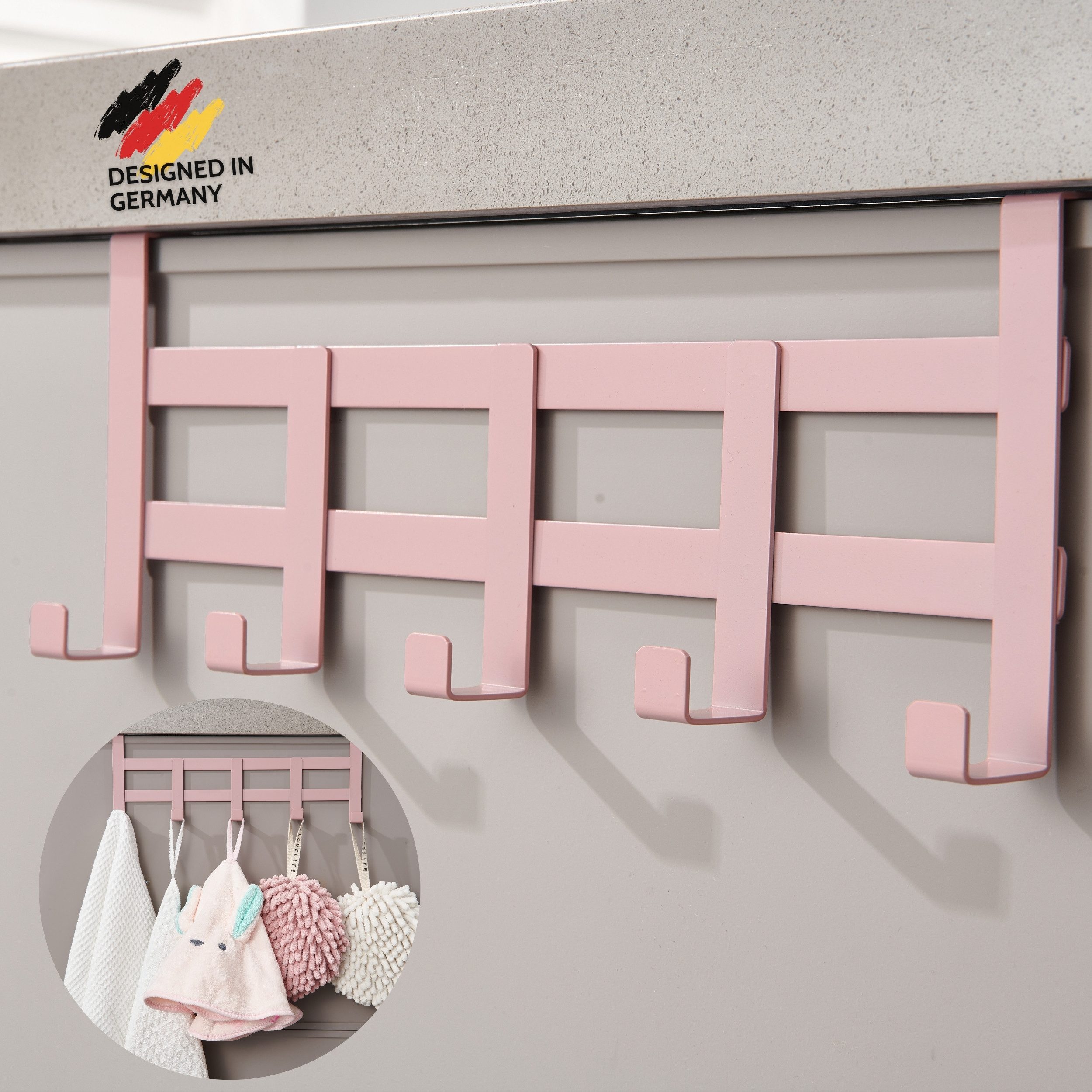 DEKAZIA Türgarderobe Kindergarderobe Tür Garderobe Дверной крючок Haken Tür, Kinderzimmer, Garderobe, Haustür, Zimmertür, Schranktür, Flur, Bad, Badezimmer, Schubladen, (Inkl. Filzpads, für alle gängigen Zimmertüren, Schranktüren, 4 Farben), zum Einhängen Kinderzimmer Handtuchhalter Garderobenleiste