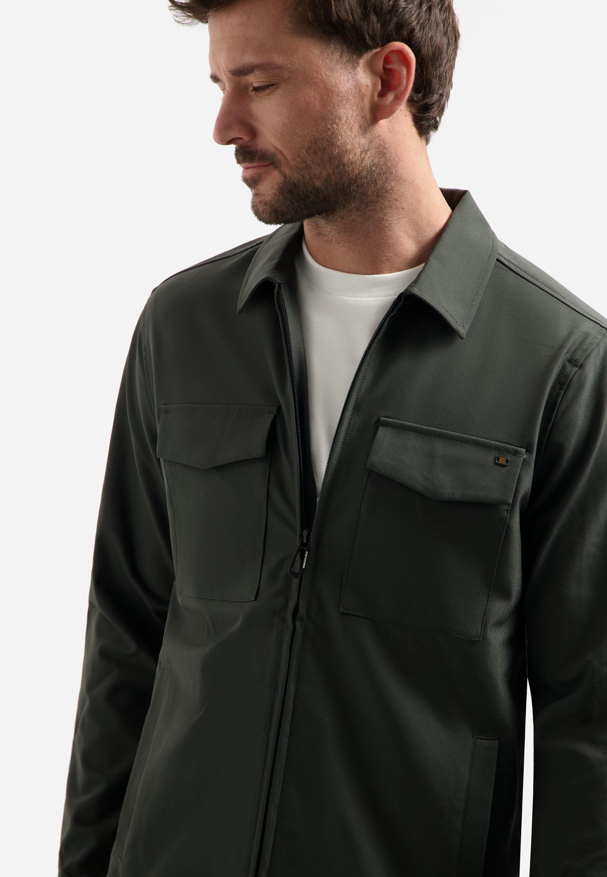 NO EXCESS Langarmhemd Overshirt Full Zipper Stretch Sedoc