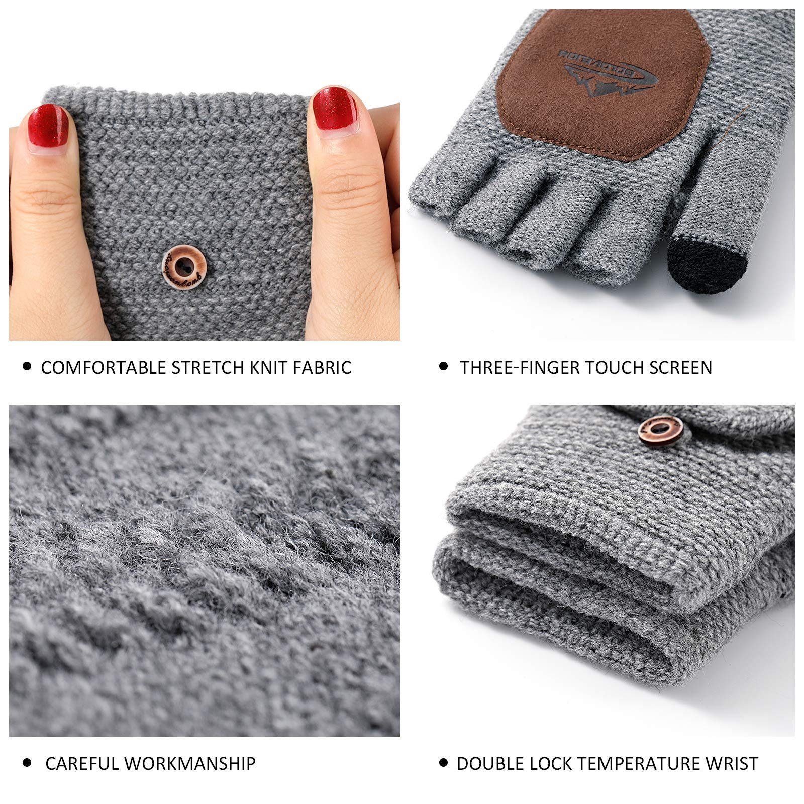 grau Männer für Frauen Haiaveng und Warme Handschuhe Handschuhe Strickhandschuhe