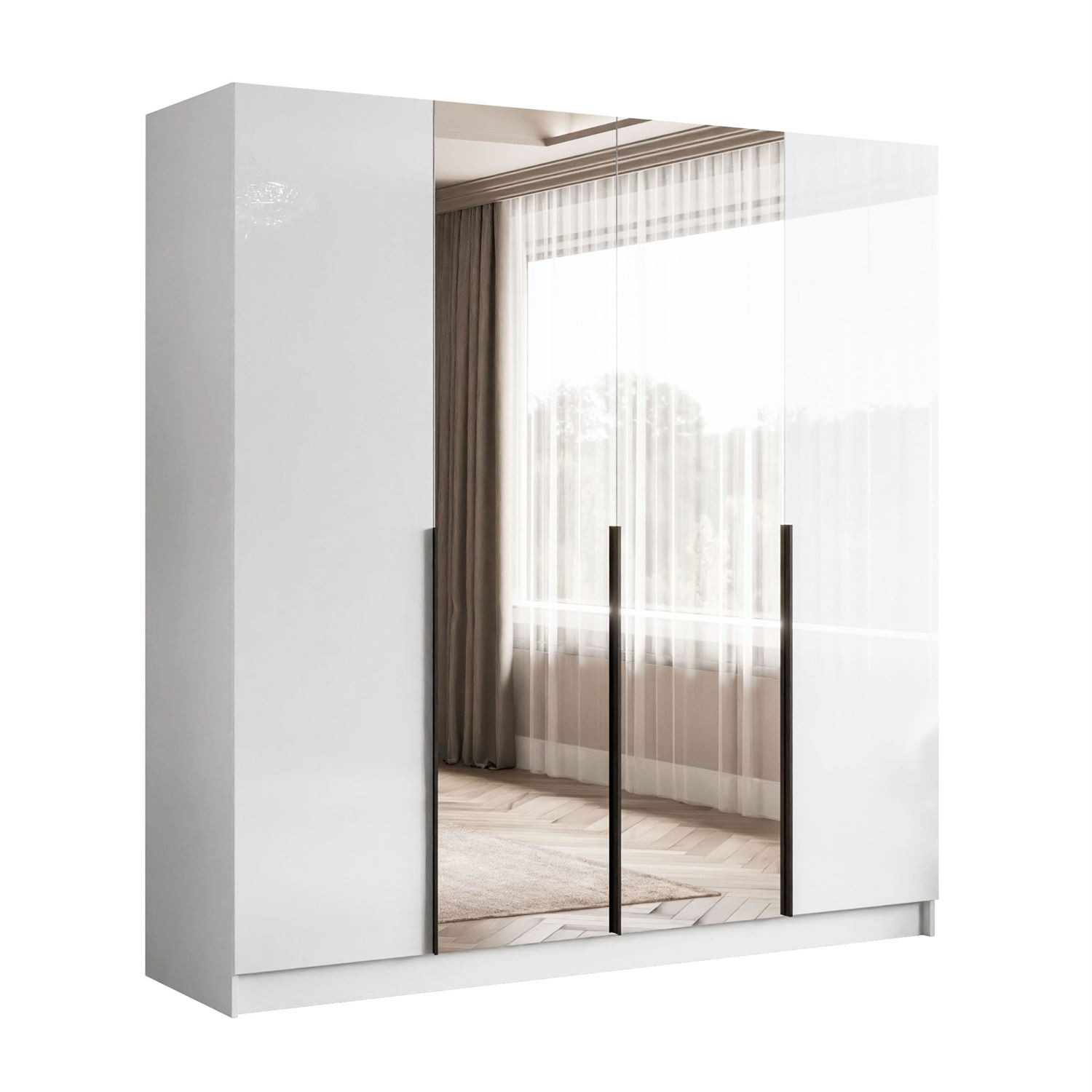 Lookway Kleiderschrank AUREL 4D in Weiß hochglanz Drehtürenschrank mit Spie günstig online kaufen