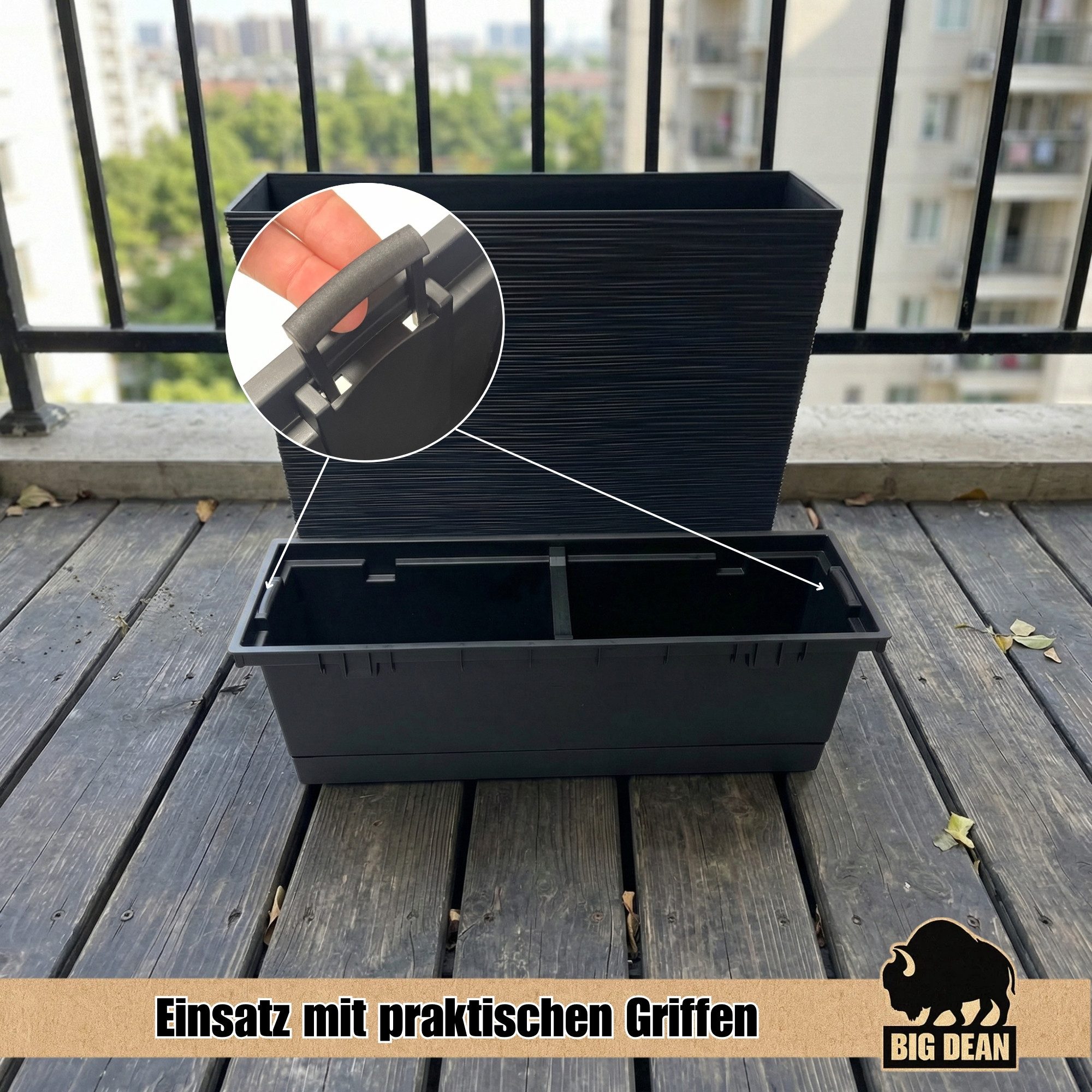 BigDean Pflanzkübel Blumenkasten mit Einsatz aus robustem Kunststoff Anthrazit (Packung, 1 St., Pflanzkübel), Wetterfest, Uv-beständig – Bild 4 von 5