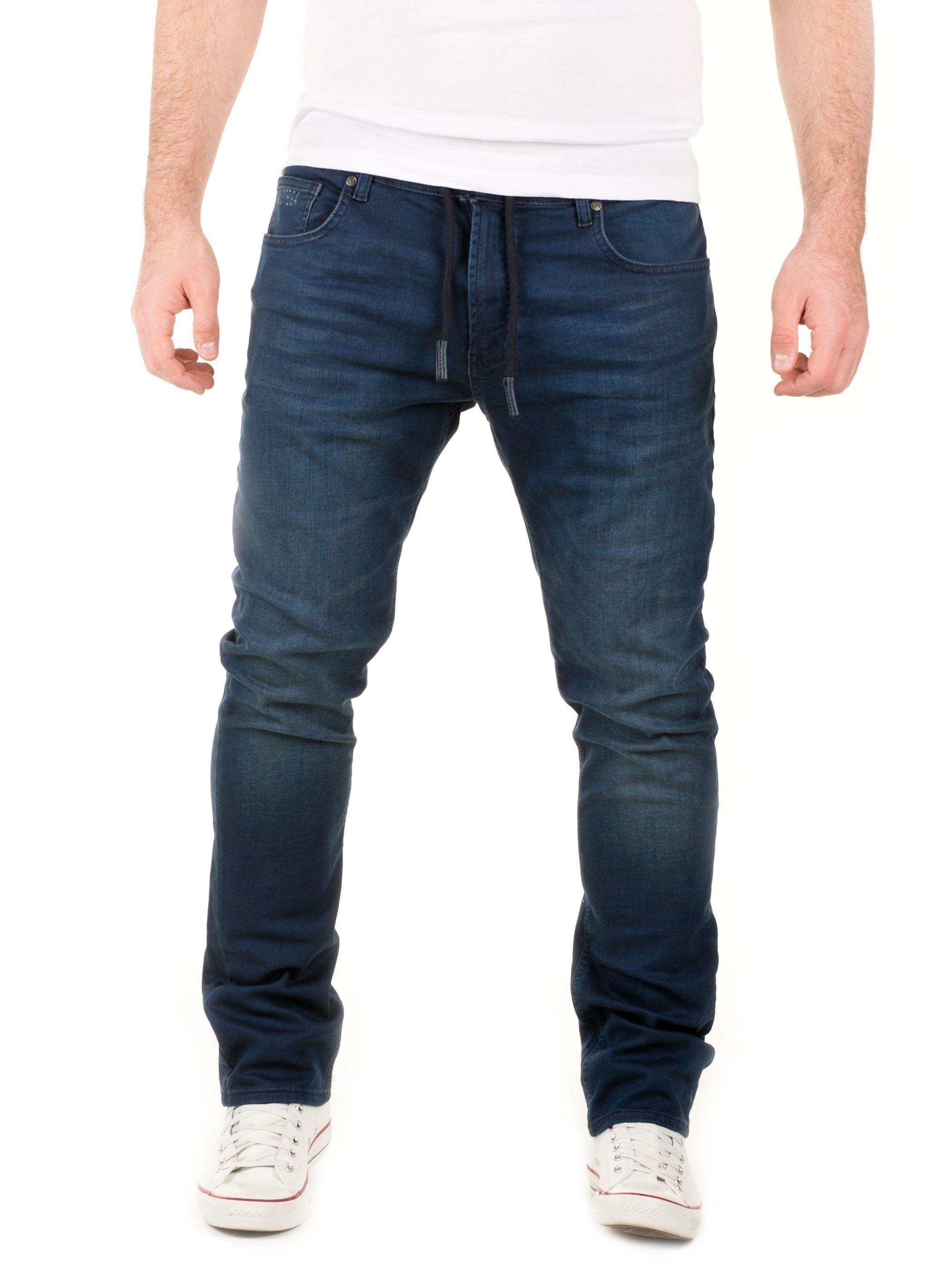 WOTEGA Slim-fit-Jeans Herren Jogginghose in Jeans-Look Noah Stretch Hose in Jogging Jeans Sweathosen Denim Dunkelblau (Dress Blues 3R4024)