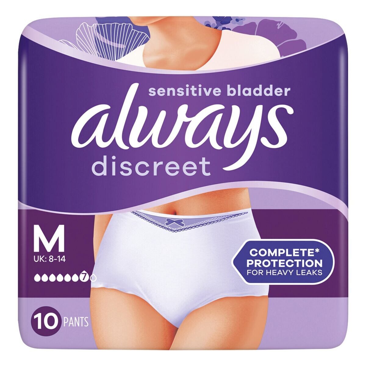 always Inkontinenz-Pants Discreet, 7, 10-St., Gr. M, Saugstärke 7, starke Blasenschwäche