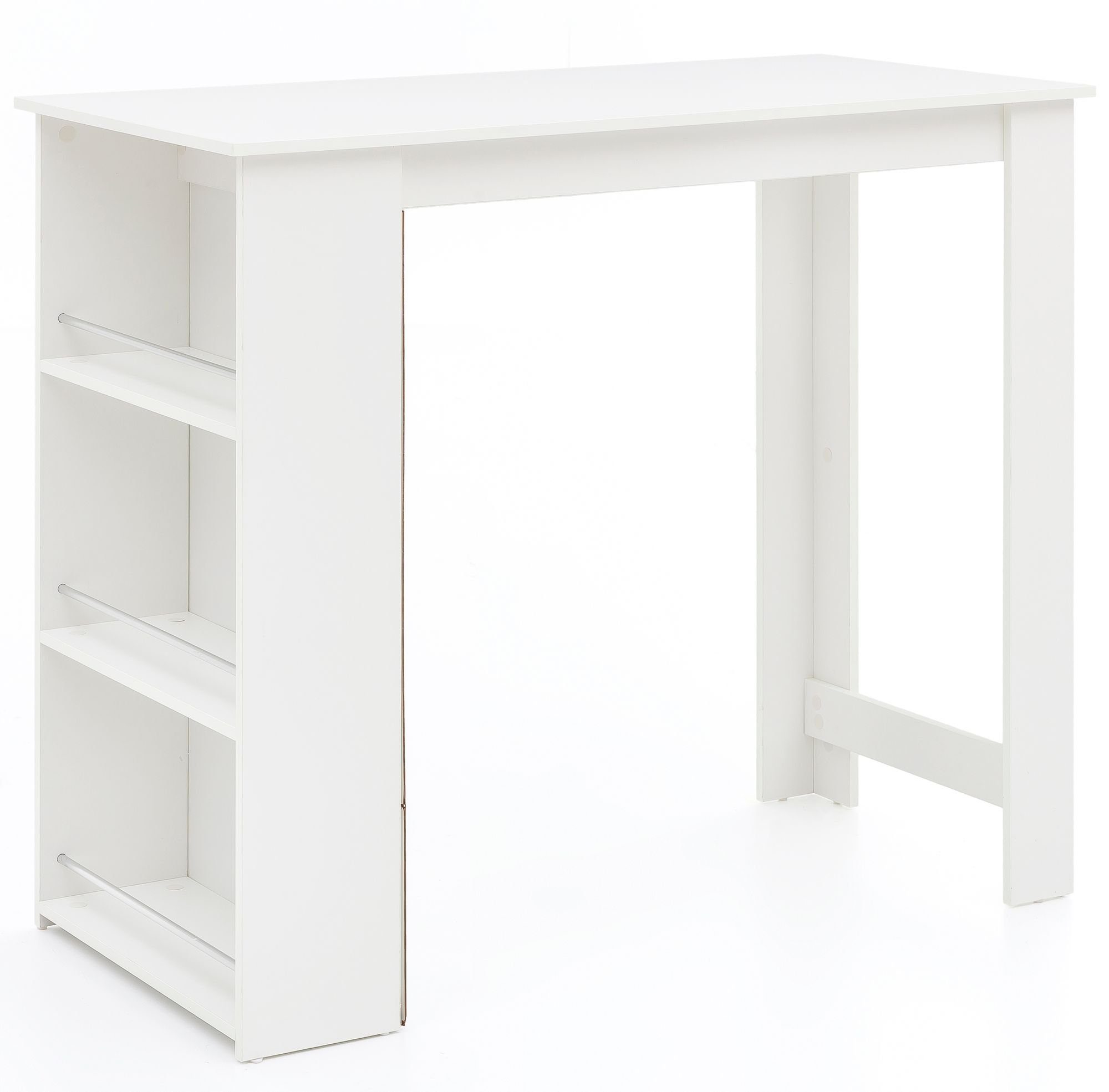 120 Regal, x Bartisch Rechteckig Spanplatte), Küchenbartisch mit 107,5 Wohnling (Weiß Tresentisch Stehtisch WL5.732 x cm, 60
