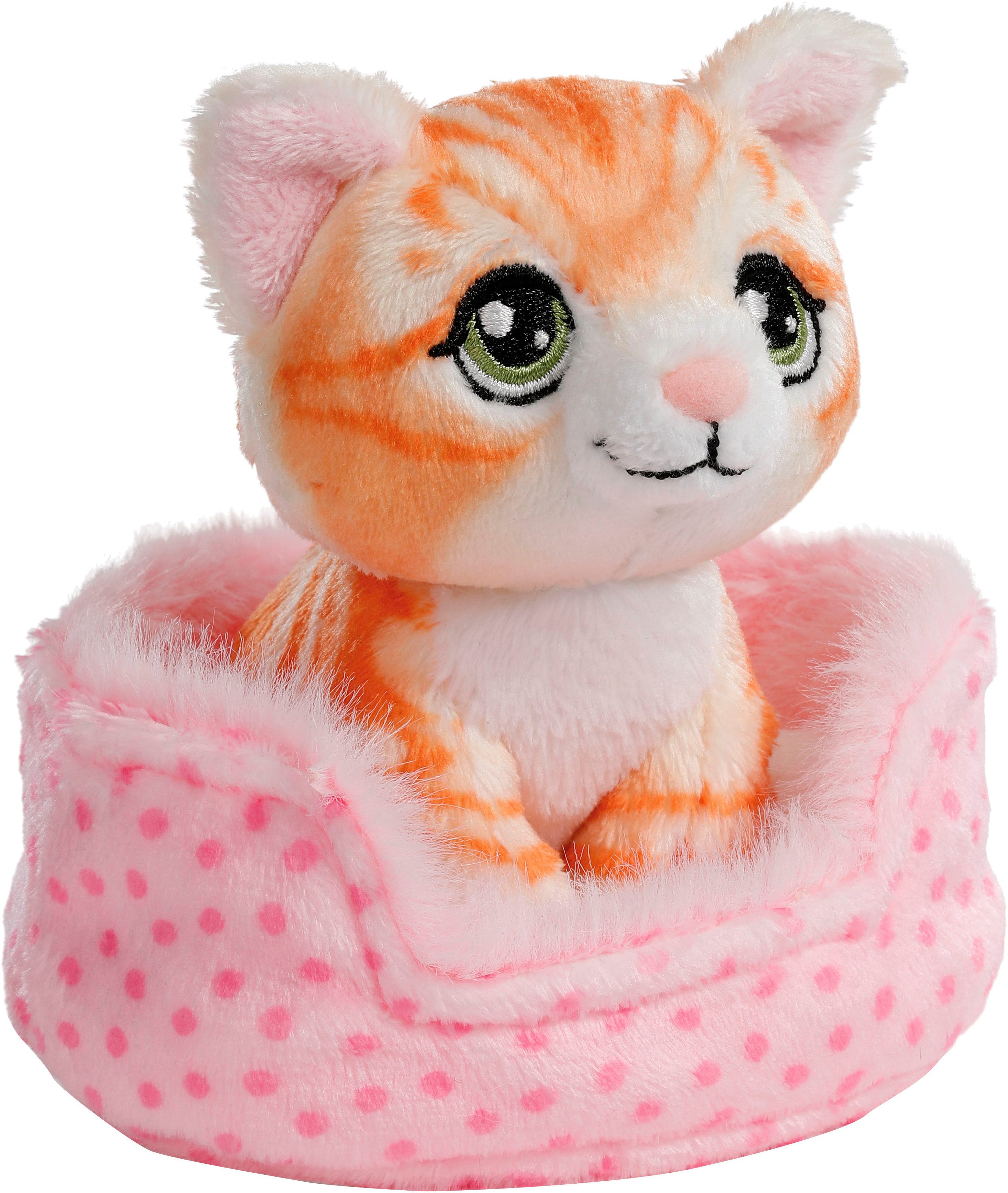 Nici Kuscheltier Little Paws, Katze rot getigert, 12 cm, im Körbchen rosa