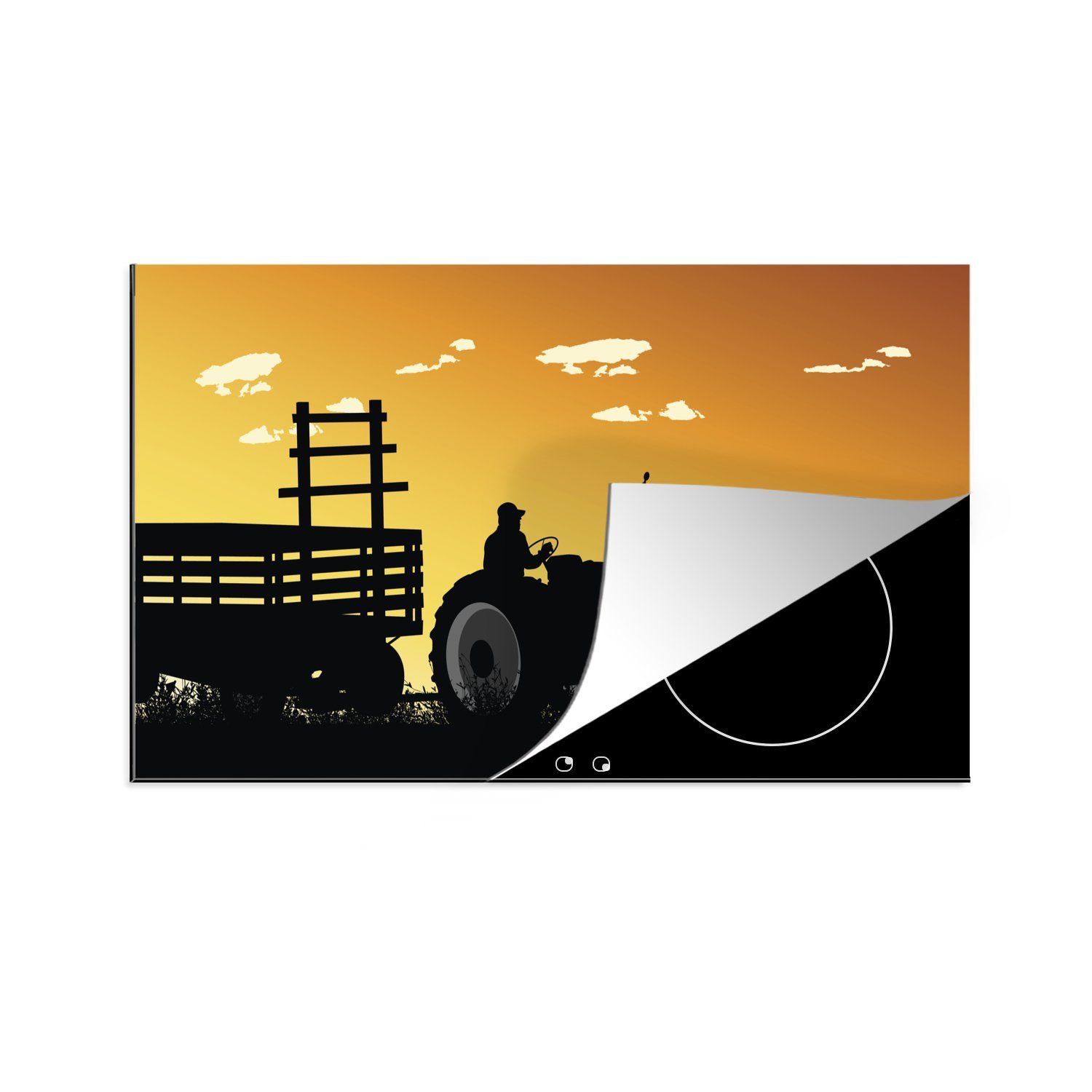 MuchoWow Herdblende-/Abdeckplatte Traktor - Anhänger - Wolken, Vinyl, (1 tlg), 83x51 cm, Ceranfeldabdeckung, Arbeitsplatte für küche