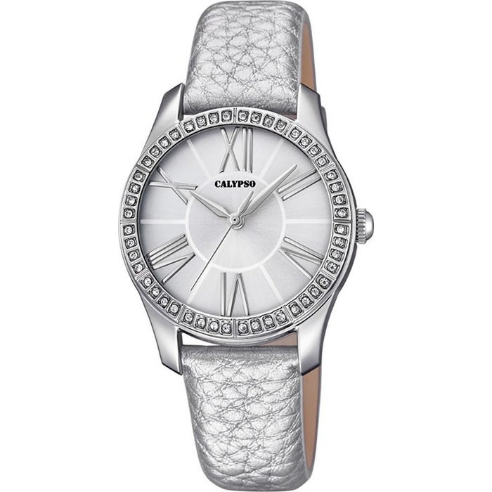 CALYPSO WATCHES Quarzuhr Calypso Damen Uhr K5719/1 Fashion Leder (Armbanduhr) Damen Armbanduhr rund Lederarmband silber Fashion