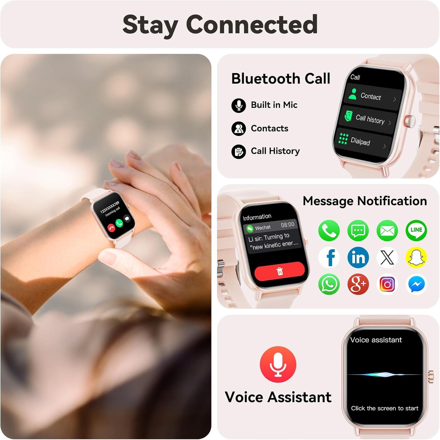 Haulvean Smartwatch (4,6 cm, android ios), Smartwatch mit Bluetooth Telefonie 1.85 Zoll Display Fitness
