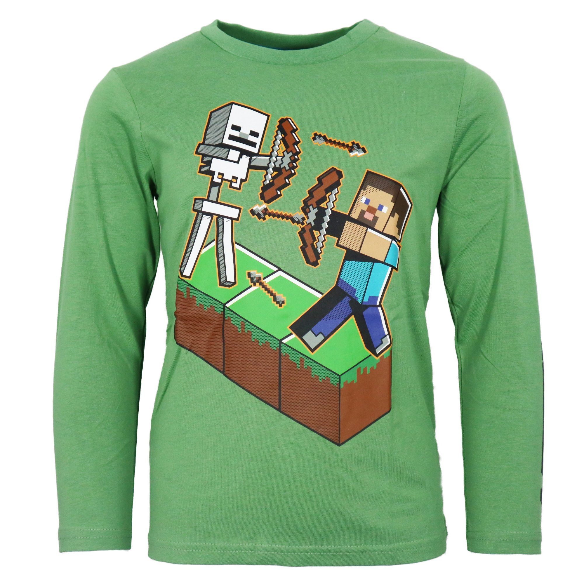 Minecraft Langarmshirt Minecraft Steve Skelett Kinder Jungen Langar Shirt Gr. 116 bis 152 - Baumwolle