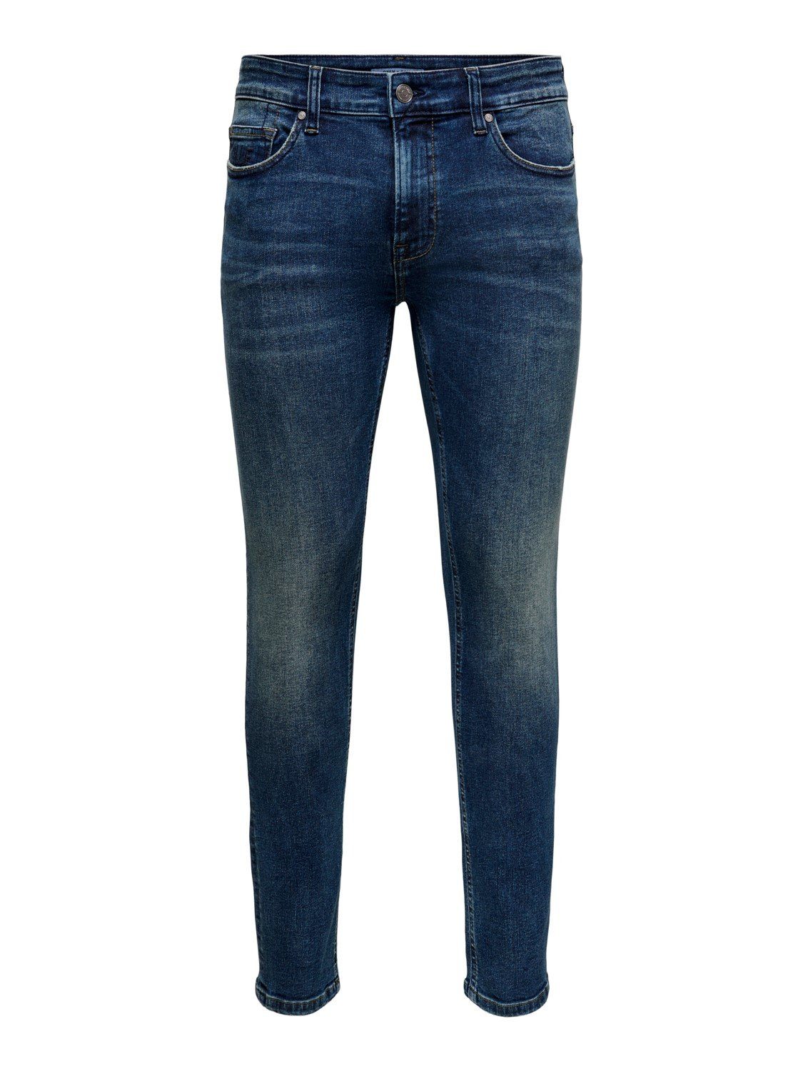 Skinny Jeans ONLY Hose Fit in Basic (1-tlg) Stoned Washed 3977 Pants ONSWARP Denim SONS & Slim-fit-Jeans Blau