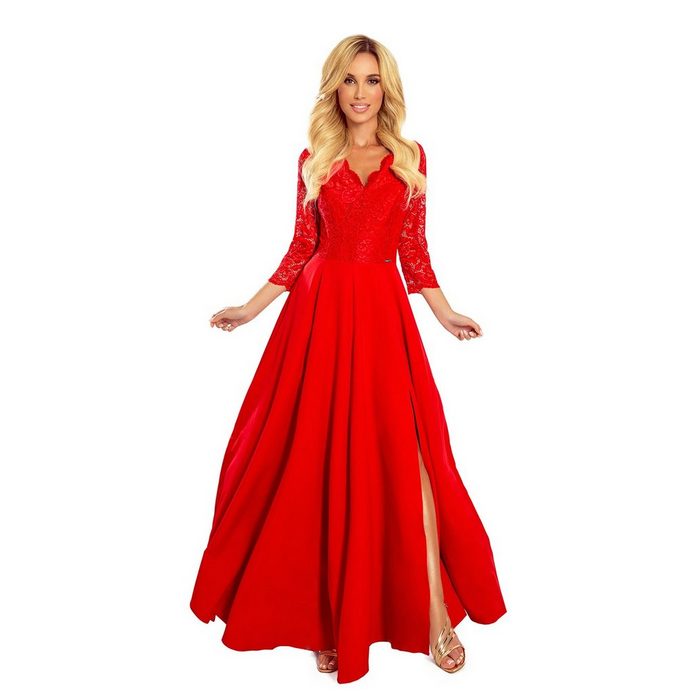 Numoco Abendkleid Festkleid Amber rot lang Spitzenkleid Abendkleid Weihnachten Hochzeit