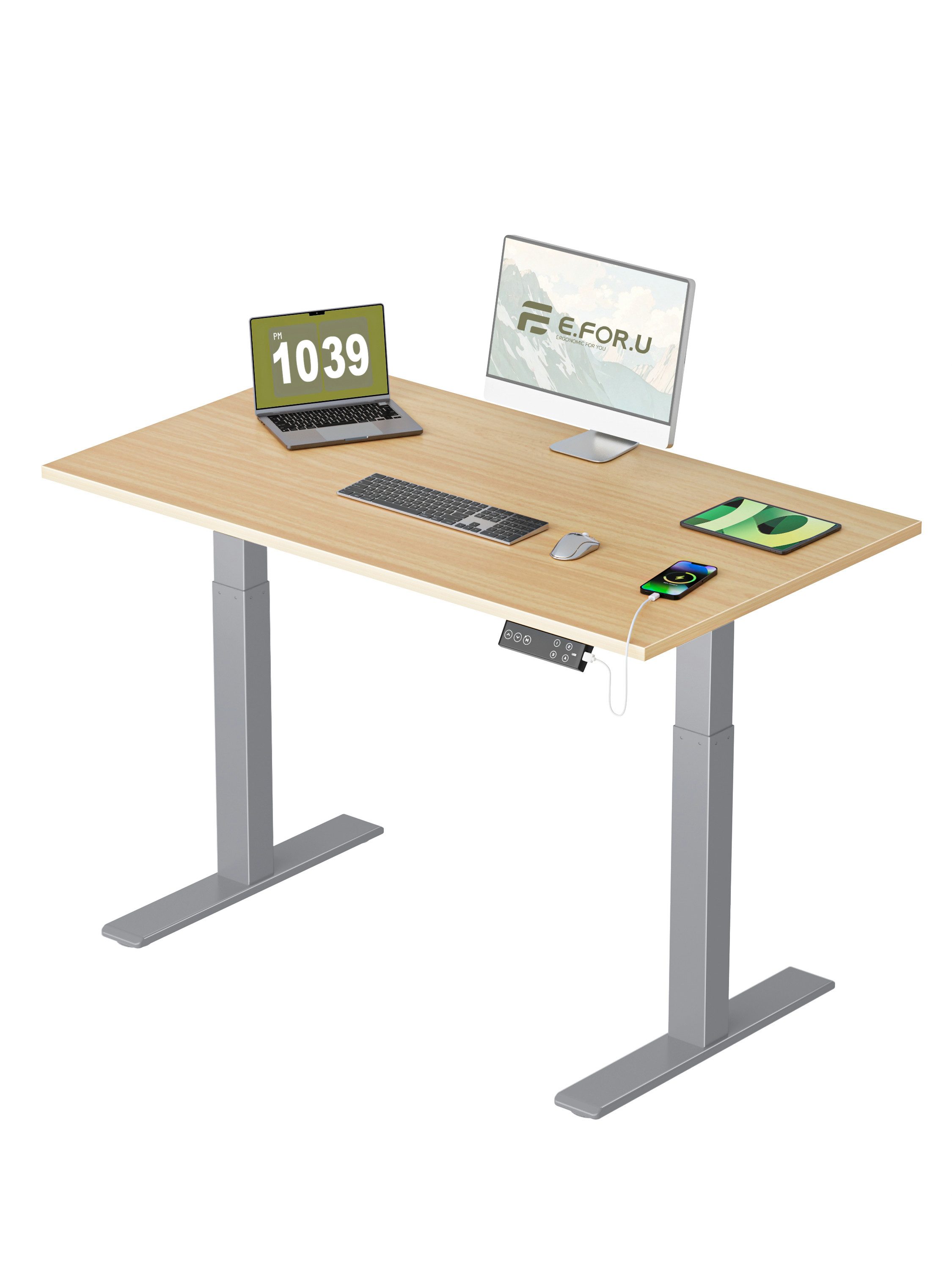 ERGOFINO Schreibtisch DT20LT höhenverstellbarer Schreibtisch (140x80 cm, 2 Motoren, höhenverstellbarer schreibtisch gestell), 3-Memory-Steuerung (Schwarz), mit Tischplatte