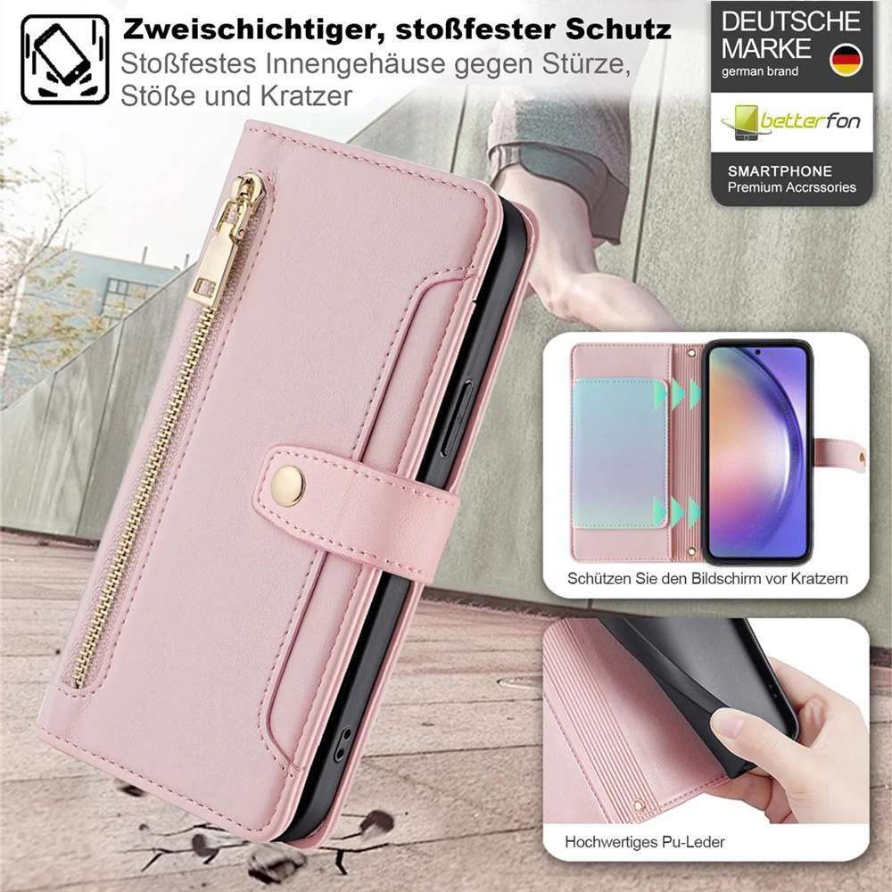 betterfon Handykette für Samsung Galaxy Leder Umhänge Hülle mit Kartenfächer, Hände frei – mit Silikonhülle & Schnur für flexiblen Alltag