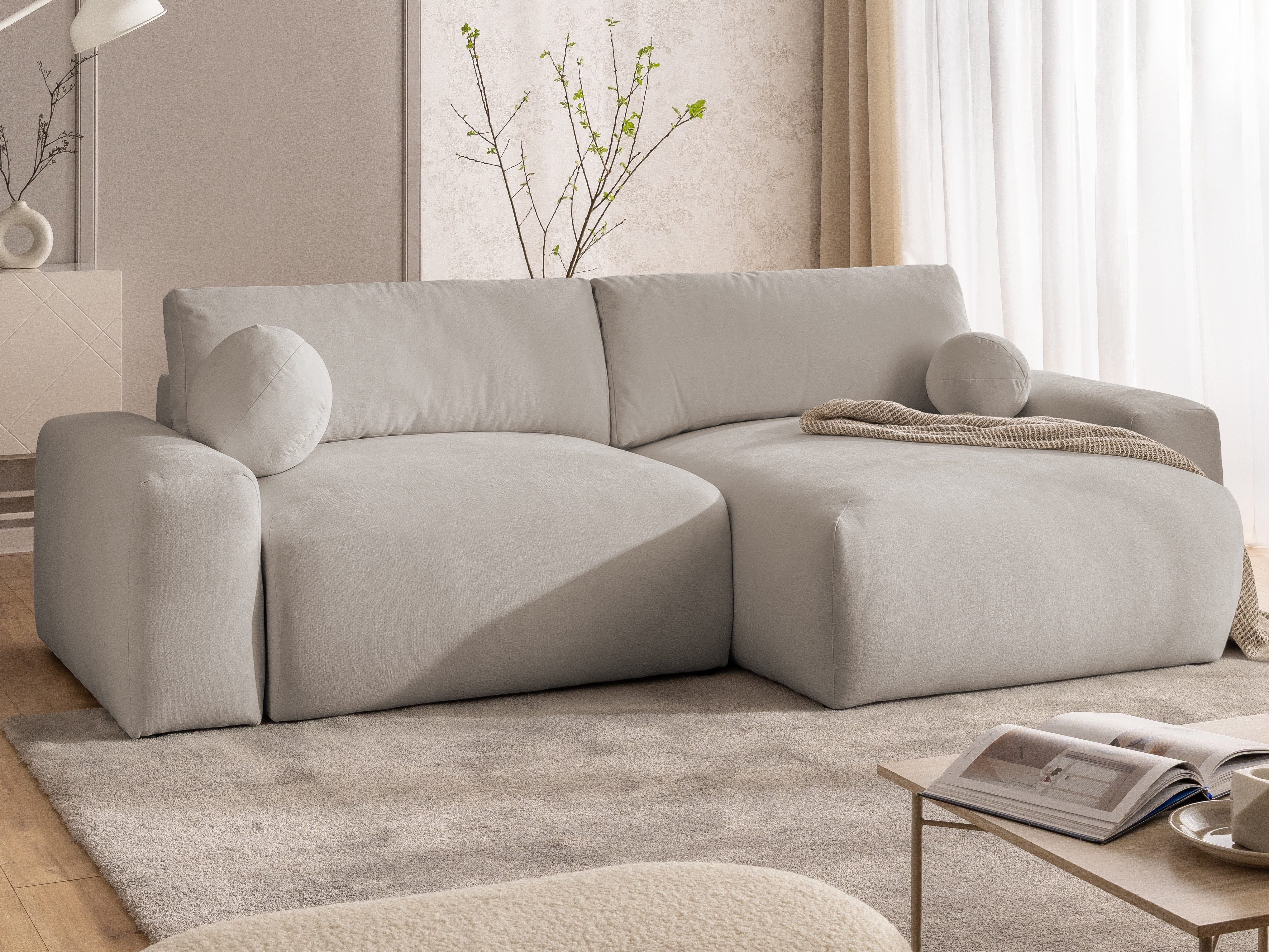 S-Style Möbel Ecksofa Puffy mit Schlaffunktion und Bettkasten - besonders weich und puffig, aus Webstoff, mit Wellenfederung