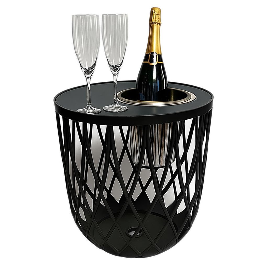 COOTAB Cooler Table Beistelltisch Dubai Beistelltisch mit Edelstahl-Weinkühler 45 cm (1-St), Wetterfest, Pflegeleicht, Hitzebeständig, Stapelbar
