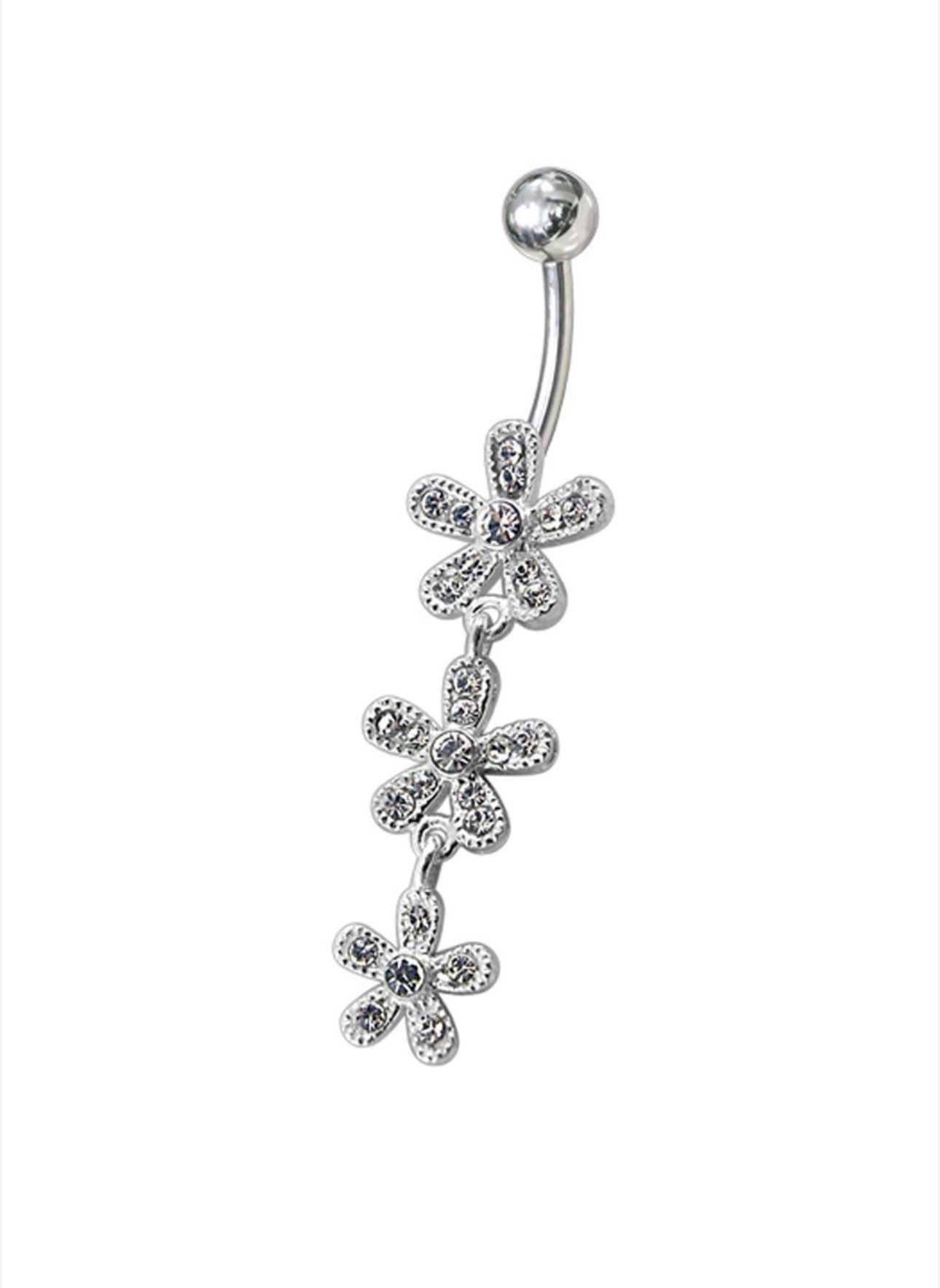 Karisma Schmuck Bauchnabelpiercing Silber 925 Anhänger 3 Blumen Nabel Stecker Zirkonia