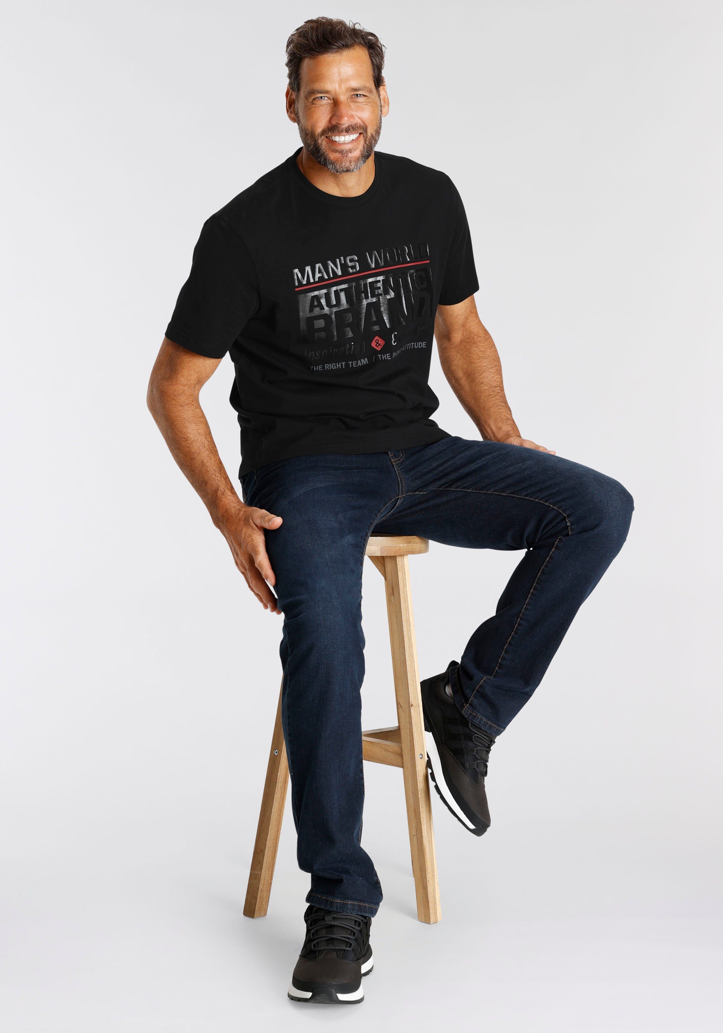 Man's World T-Shirt Kurzarm, mit Print, Rundhals, aus Baumwolle, auch in großen Größen – Bild 5 von 5