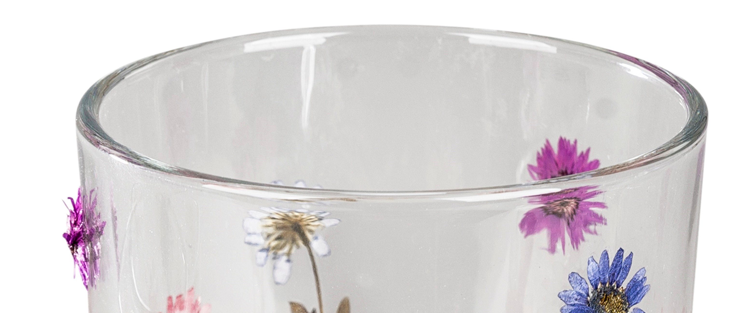 dekojohnson Windlicht Windlicht-Glas Teelichthalter Trockenblumen 12cm