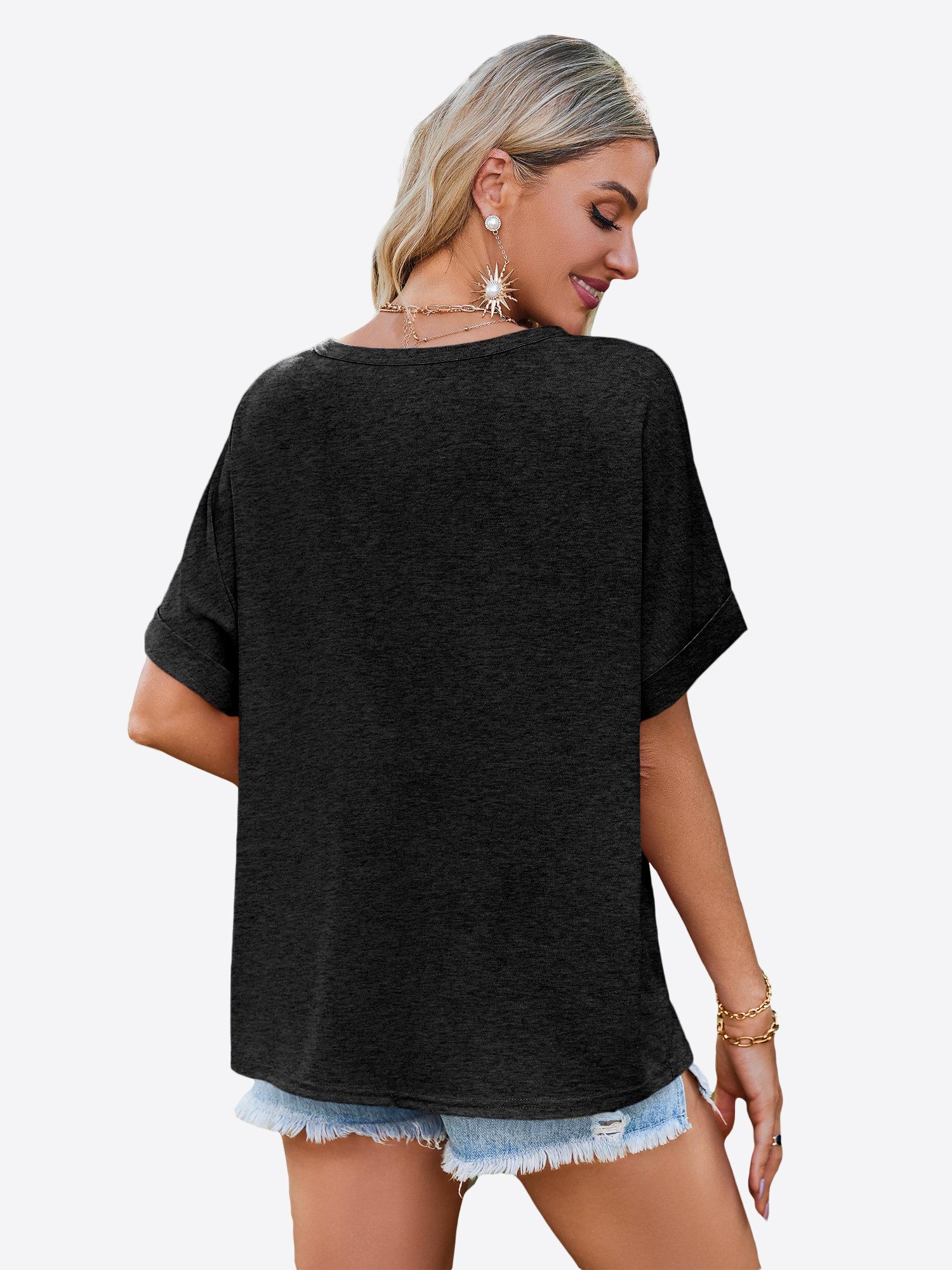 Imily Bela T-Shirt Damen Lässige Kurzarm Tops (Packung, 1-tlg., 1per-Pack) Einfarbig