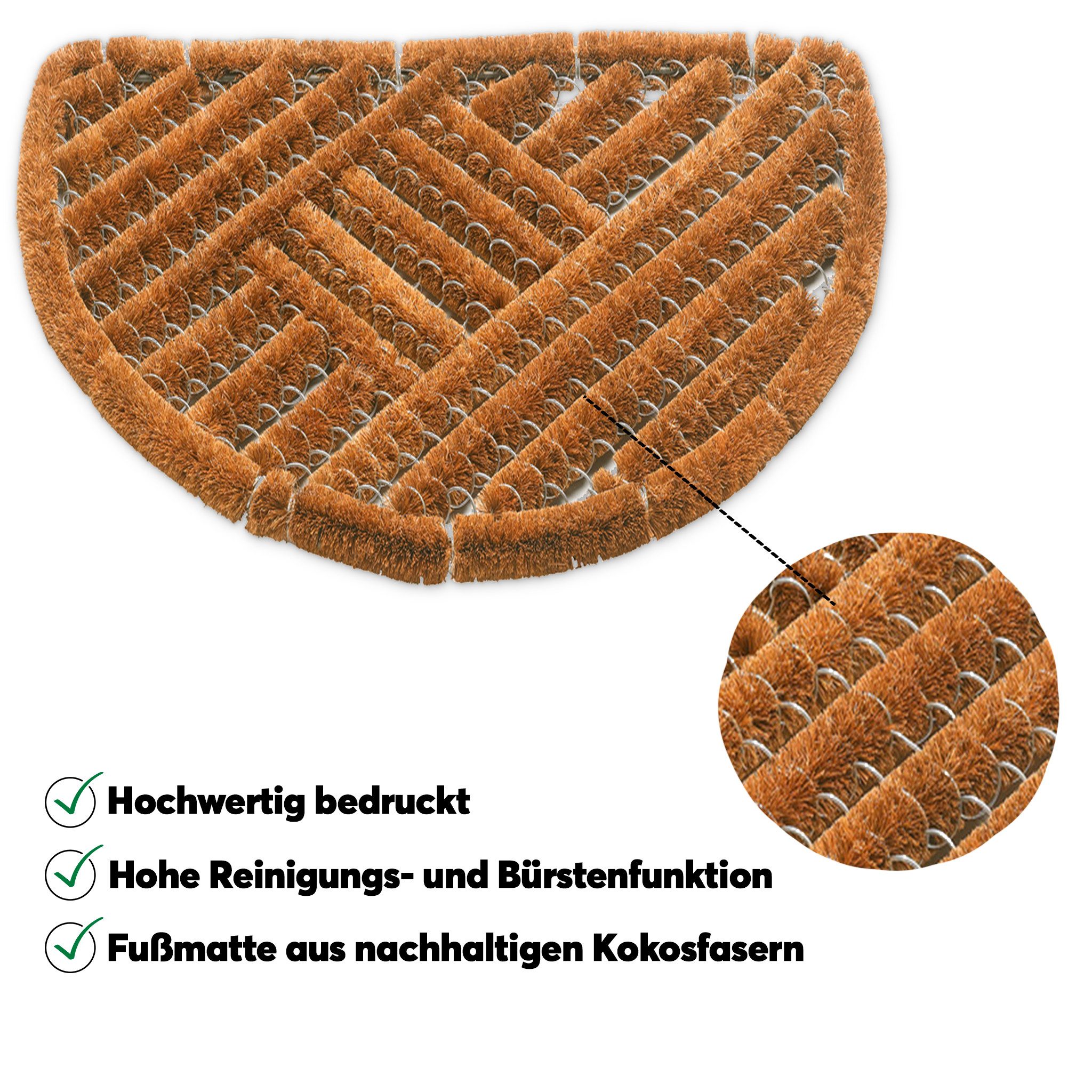 matches21 HOME & HOBBY Fußmatte Draht-Bürsten Kokosmatte natur halbrund 40x60 cm Sauberlaufmatte, halbrund, Höhe: 30 mm, Kokos Außen Türmatte als Outdoor Schmutzfangmatte
