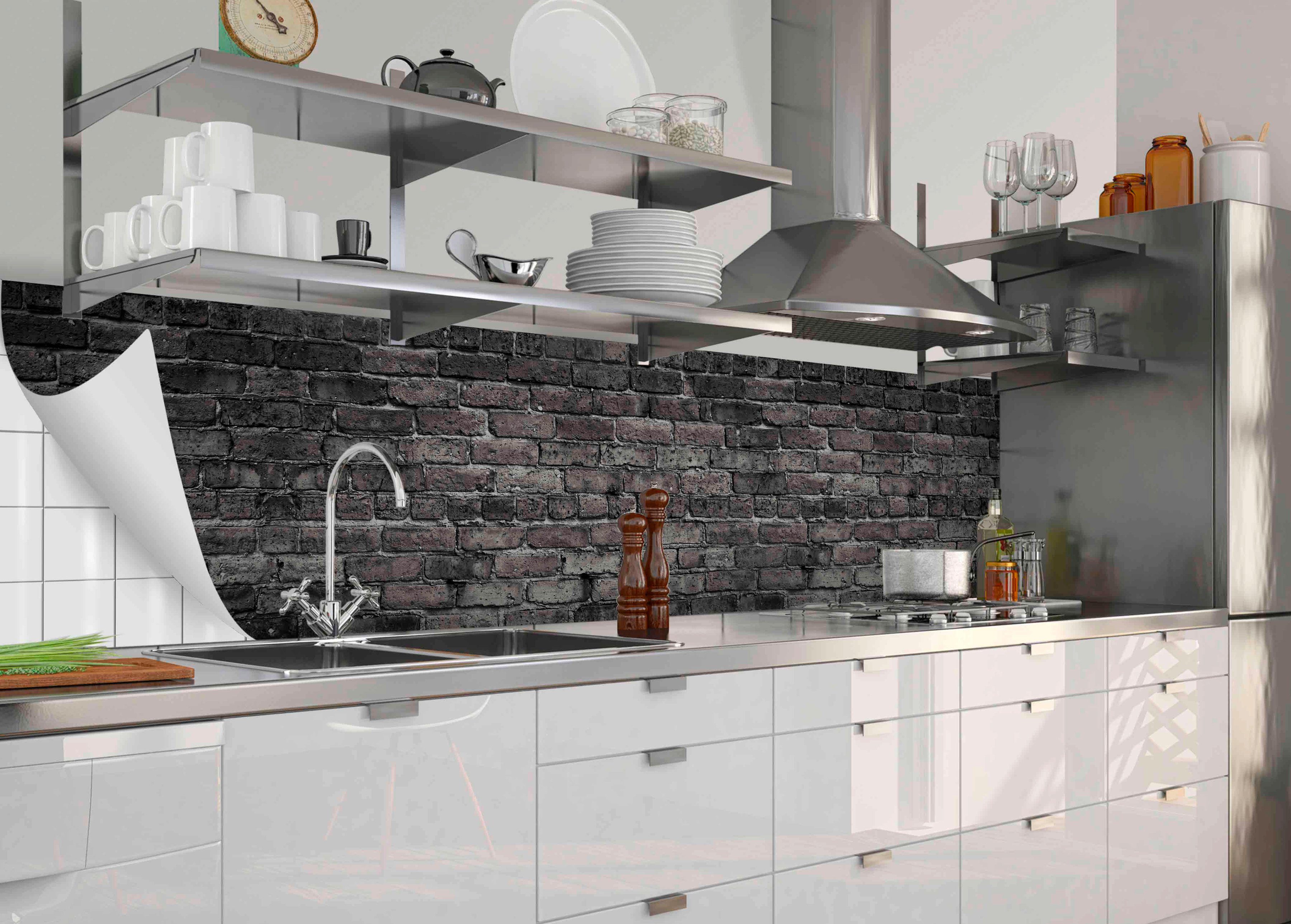 MySpotti Küchenrückwand fixy Nero, (1-tlg), Küchenrückwand-Folie flexible selbstklebende und