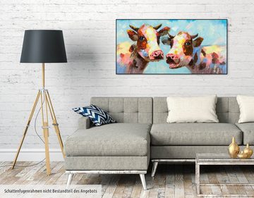 KUNSTLOFT Gemälde Tierischer Klatsch 120x60 cm, Leinwandbild 100% HANDGEMALT Wandbild Wohnzimmer