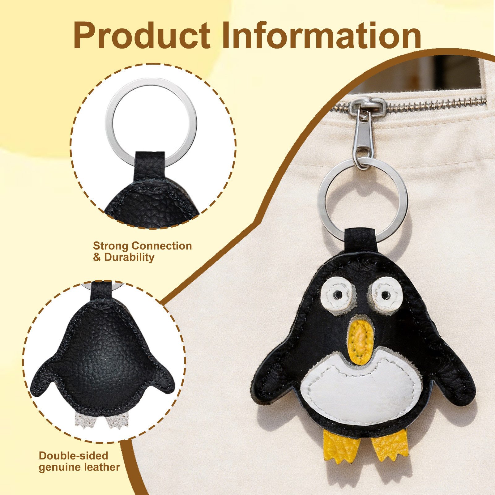 Yalion Schlüsselanhänger Leder Schlüsselanhänger Pinguin Schlüsseltasche Schlüsselbund niedlich