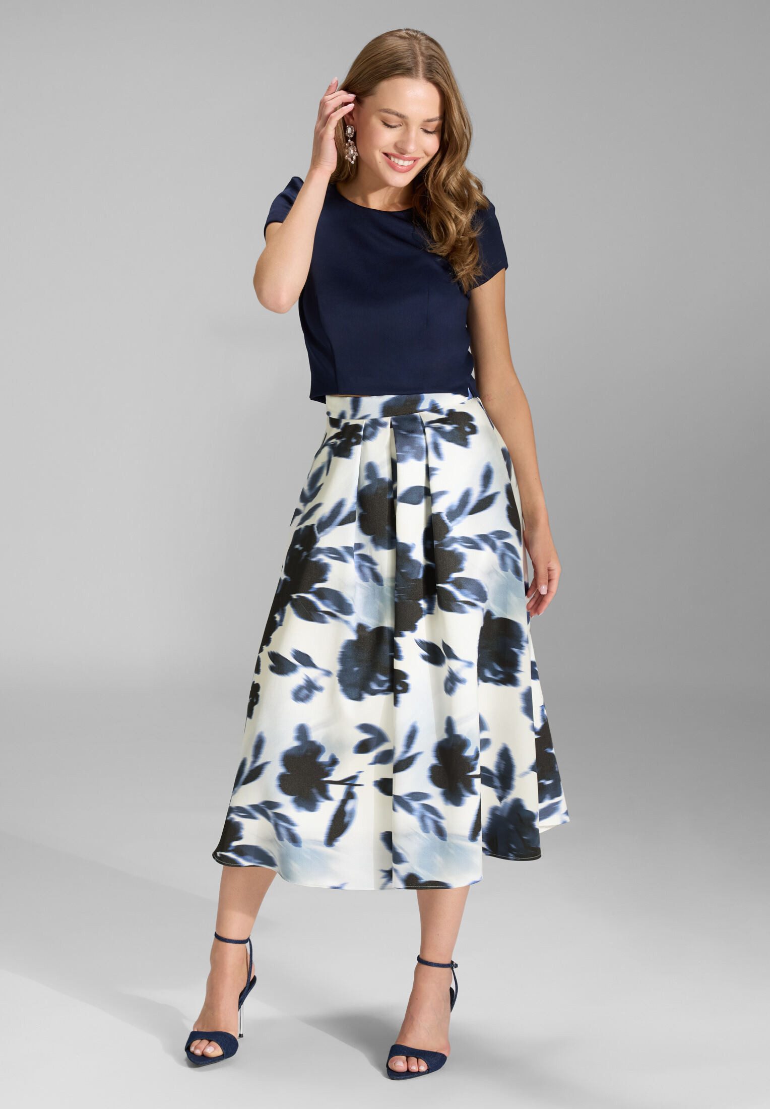 SWING Midirock - Faltenrock aus bedrucktem Twill