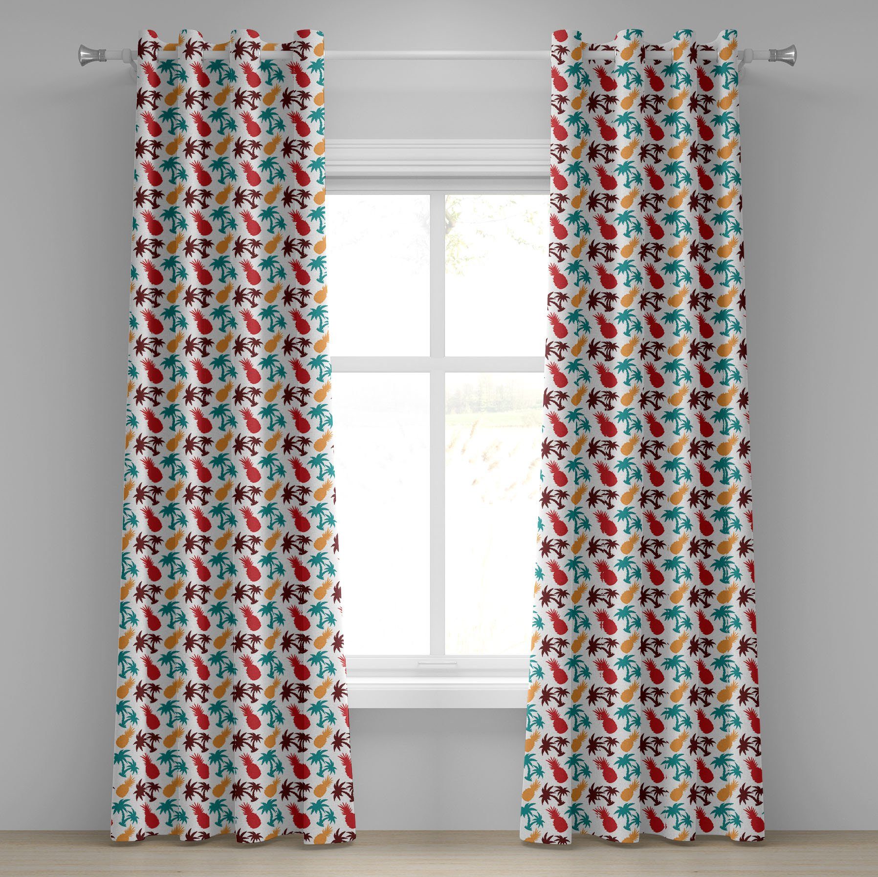 Gardine Dekorative 2-Panel-Fenstervorhänge für Schlafzimmer Wohnzimmer, Abakuhaus, Tropisch Palmen-Insel