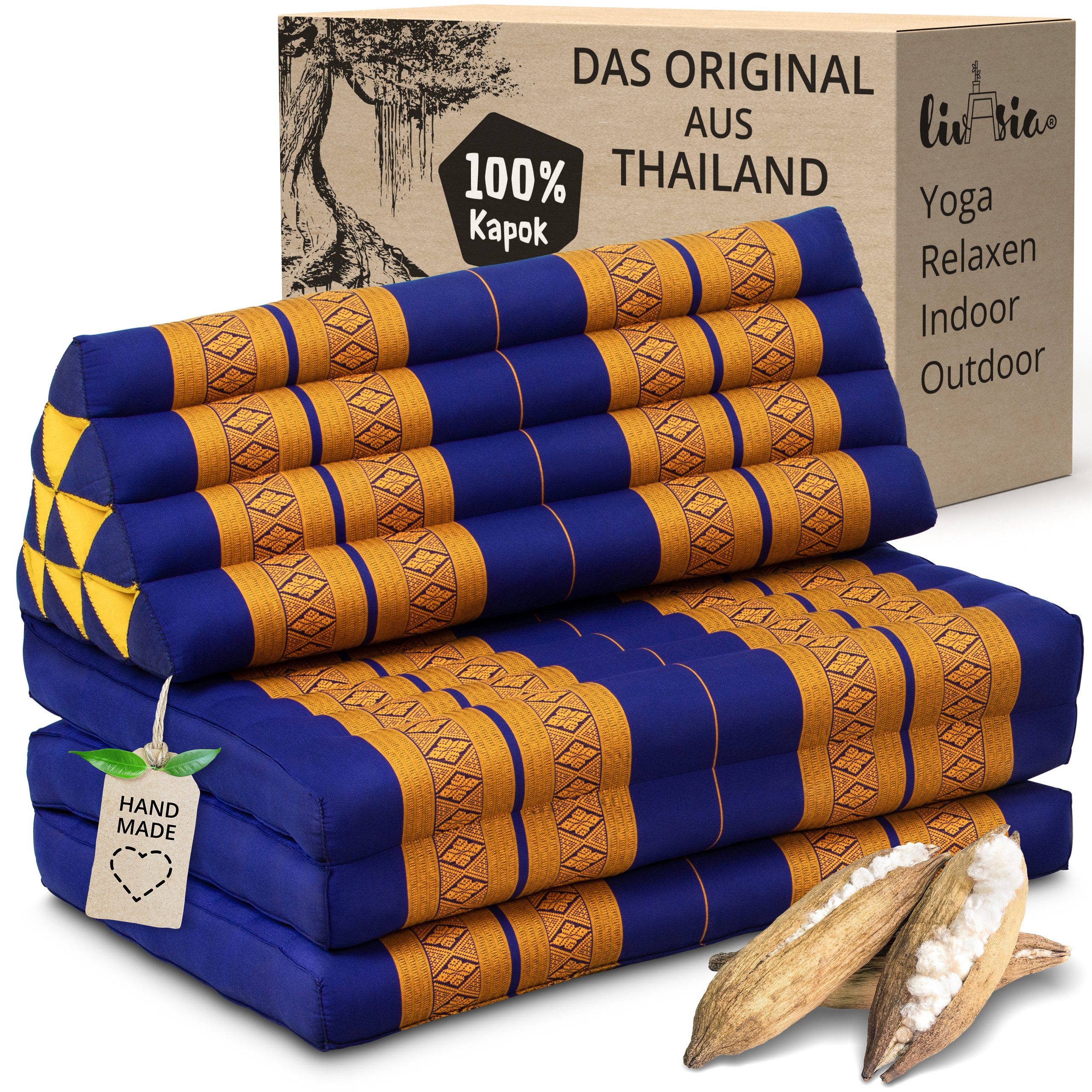 livasia Sitzsack Thaikissen XXL breit - 190x80x8cm, Kapok, vegan, handgefertigt