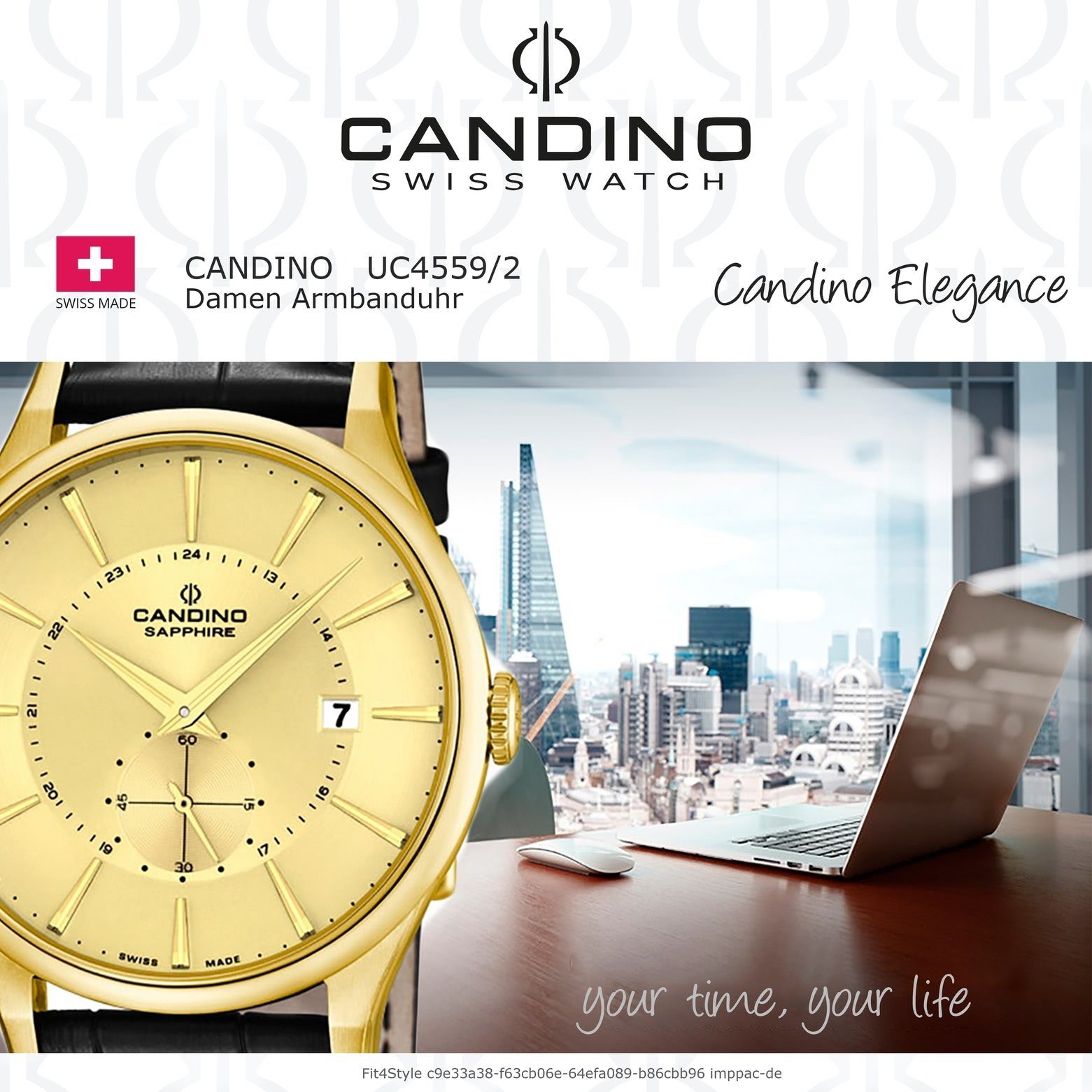 Armbanduhr C4559/2, Analog Candino Damen rund, Damen Quarzuhr Elegant Quarzuhr Lederarmband Candino schwarz,