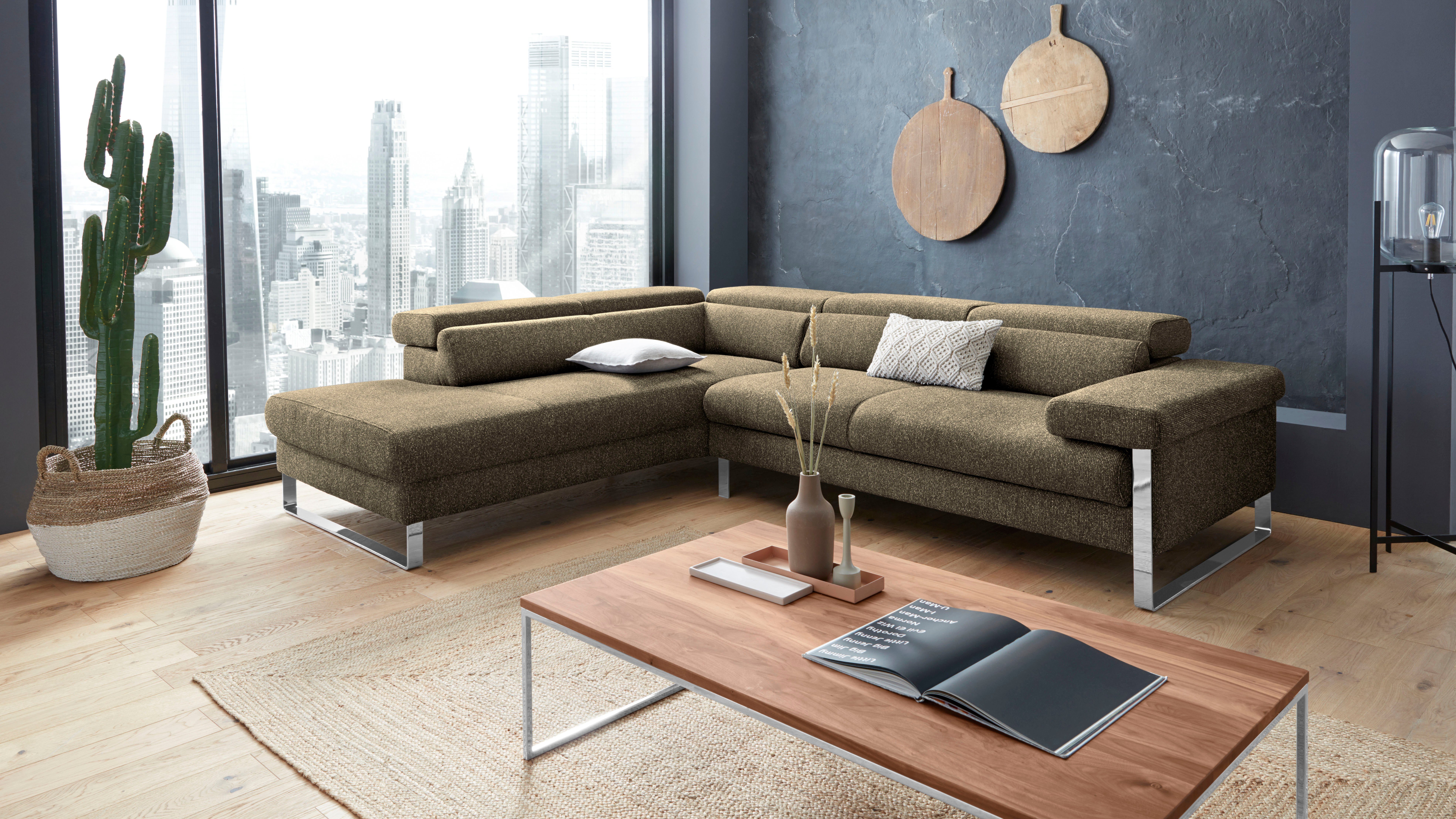 W.SCHILLIG Ecksofa finn, toller Sitzkomfort, L-Form, hochwertige Verarbeitungsdetails, German Design Award 2016, Fußgestell Chrom glänzend, Breite 281 cm