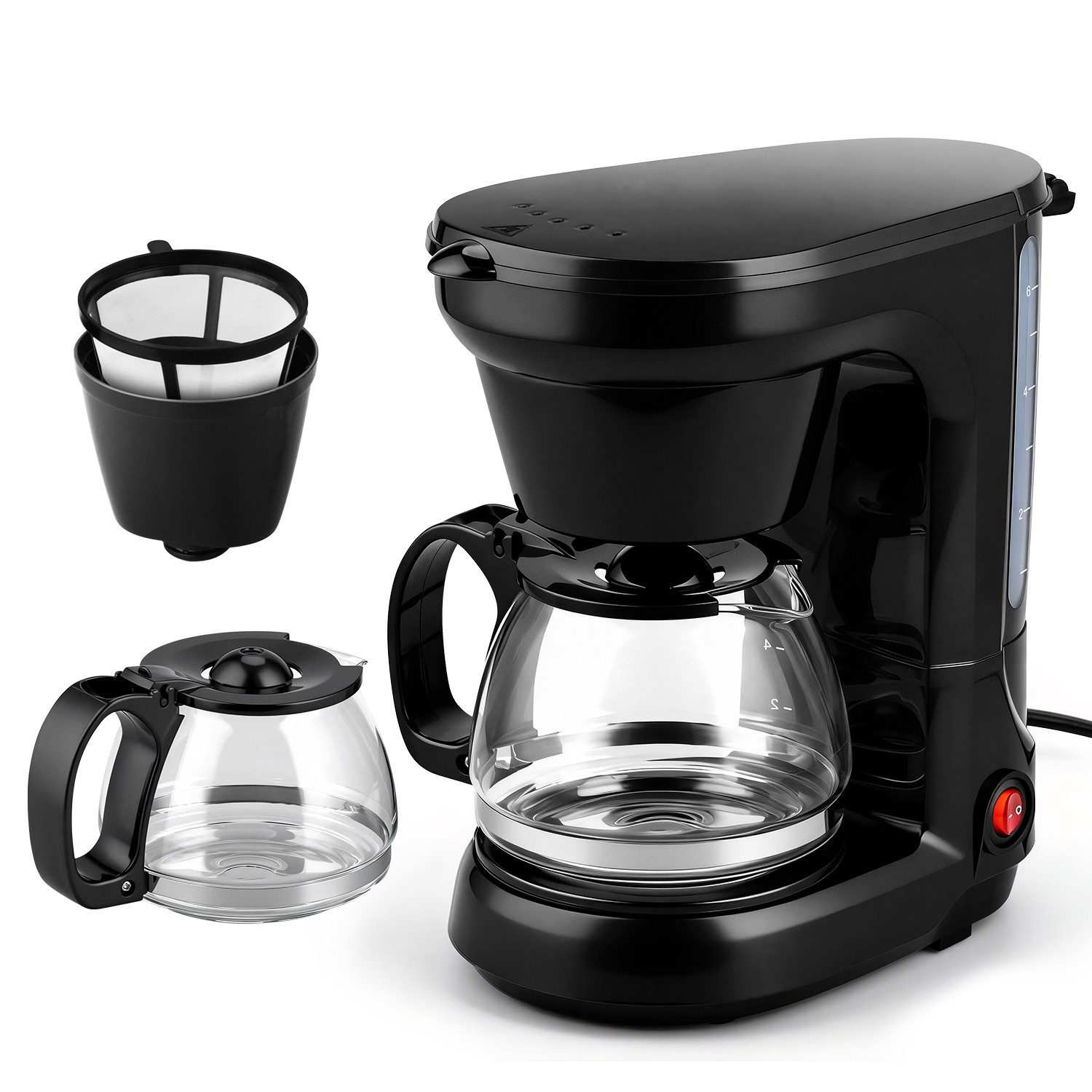 JVJH Filterkaffeemaschine Kaffeemaschine 750 ml,Spülmaschinenfest, Wiederverwendbares Filterpapier, One-Touch-Bedienung,Für 6 Tassen Kaffee