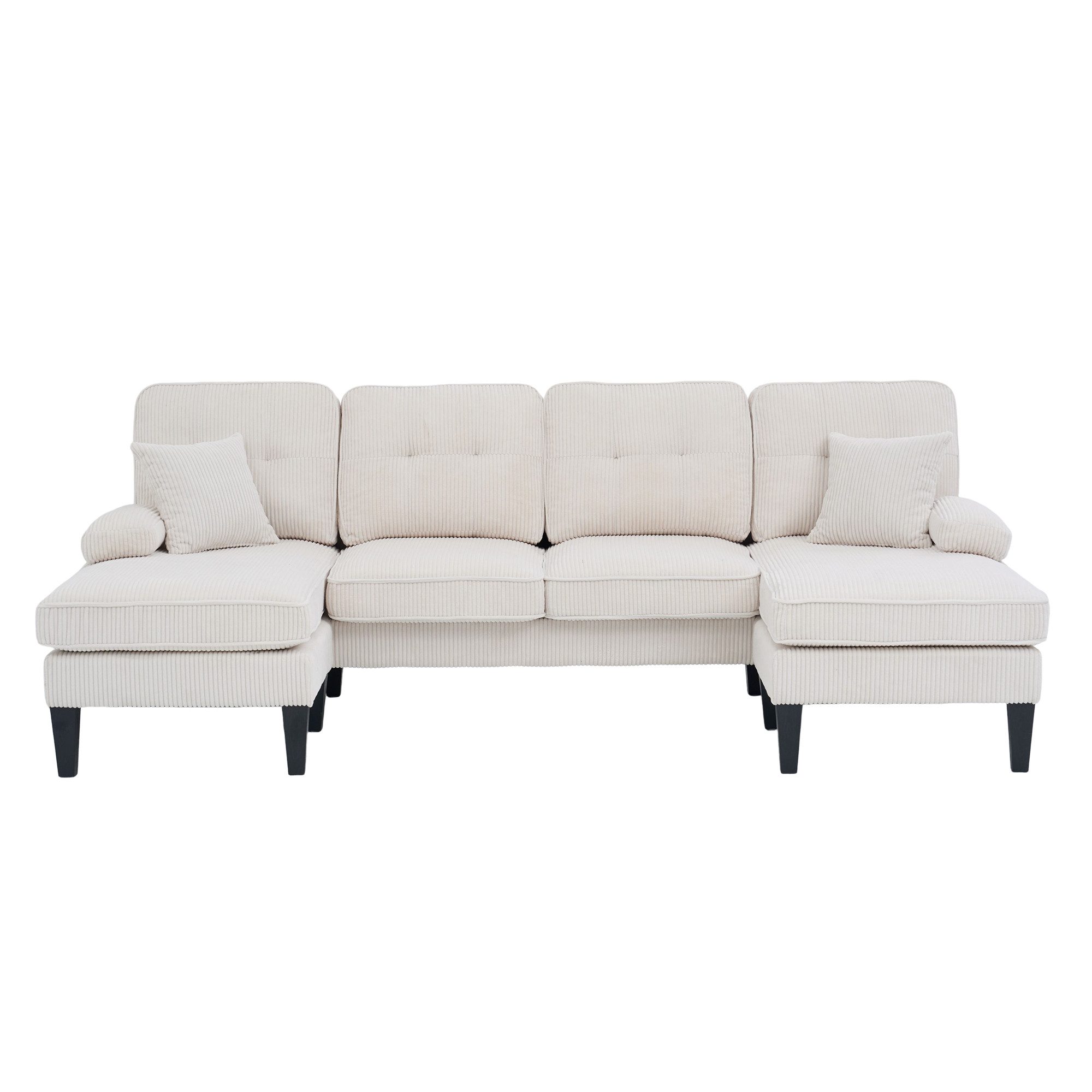 LVHOM Loungesofa U-Form, 4-6 Personen, stabile Holzbeine, stabil und belastbar, Hochwertiger Stoff, zwei Chaiselongues+ ein Doppelsofa, zwei Zierkissen, Seitentaschen, Ladeanschluss, bis 250kg, für Wohnzimmer,Schlafzimmer,Spielzimmer,Büro,Hotel