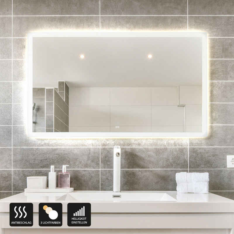 HOME DELUXE Зеркало для ванной комнаты LED-Spiegel Rechteckig NOLA (Beschlagfrei, Dimmbar & Energiesparend), Настенное зеркало, Зеркало для ванной комнаты, Badezimmerspiegel, Косметички