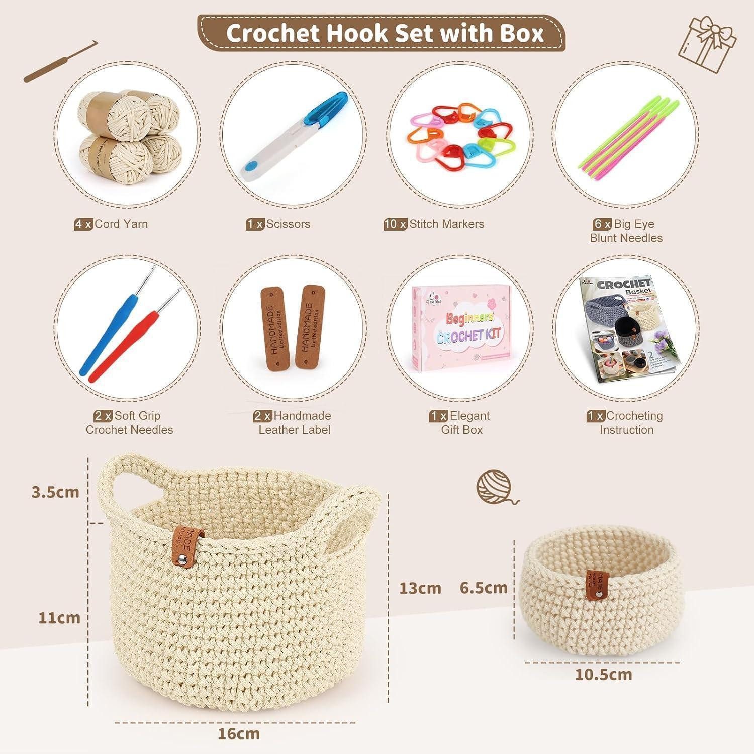 LuxusKollektion Häkelnadeln Häkelkorb Set für Anfänger, Beige, 1 St.
