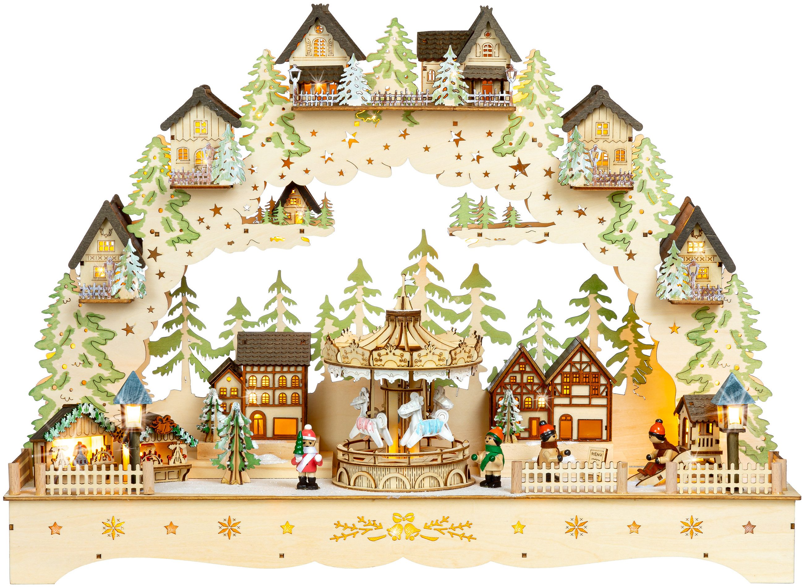 SIKORA Schwibbogen LB95 XL LED Schwibbogen aus Holz mit drehendem Karussell und Musik, sanft beleuchtet für ein weihnachtlich festliches Zuhause