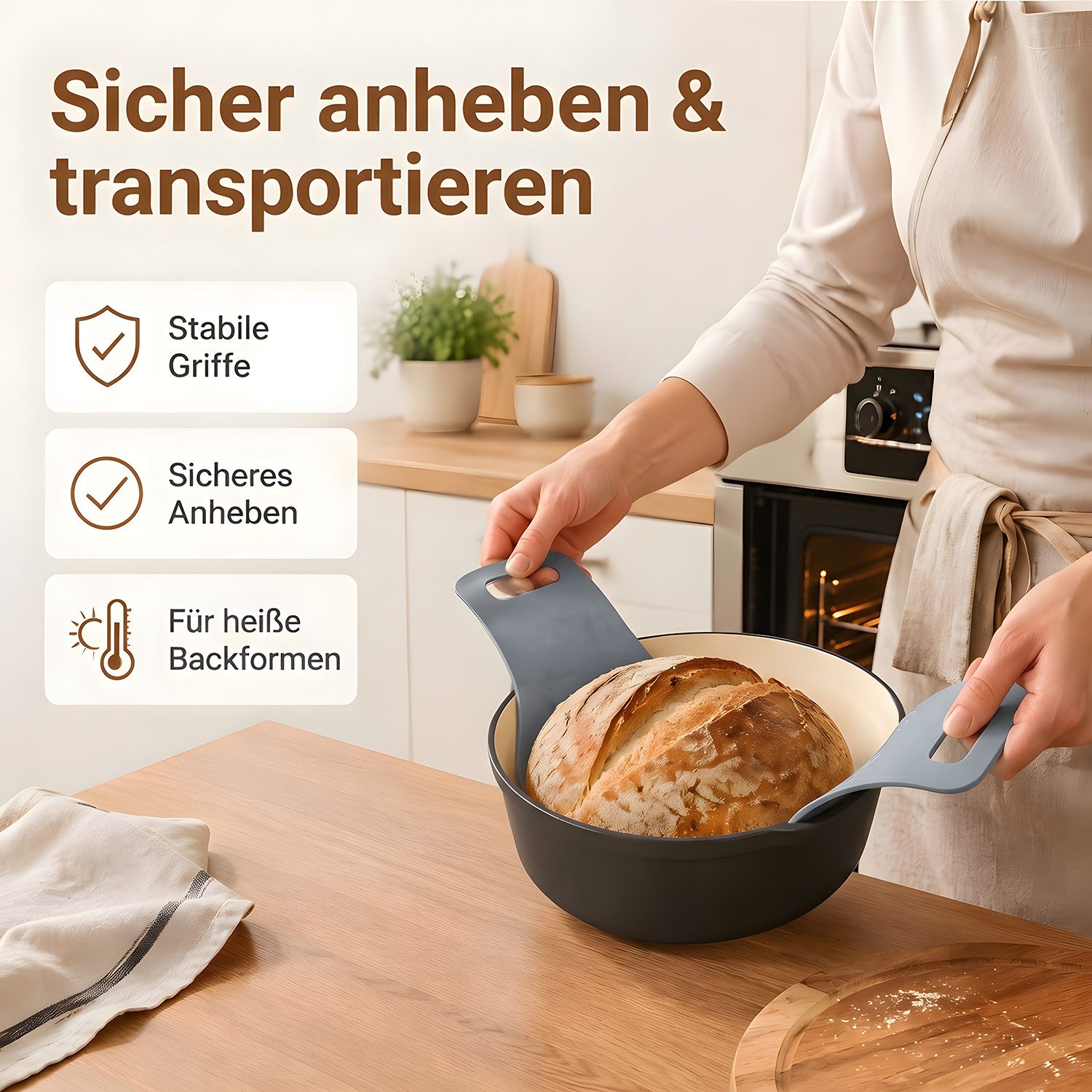 SURFOU Backmatte 2er Set Silikon Brotschlinge für Sauerteig Wiederverwendbare, (Brotbackmatte, Teighebe Zubehör für Gusseisen Bräter, Brotback Zubehör), mit Gri – Bild 3 von 5