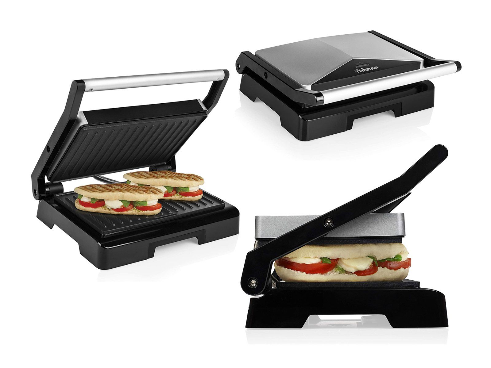 Tristar Kontaktgrill, 1000 W, Elektro Low fat Indoorgrill klein Panini Multigrill Snackmaker 23x14cm