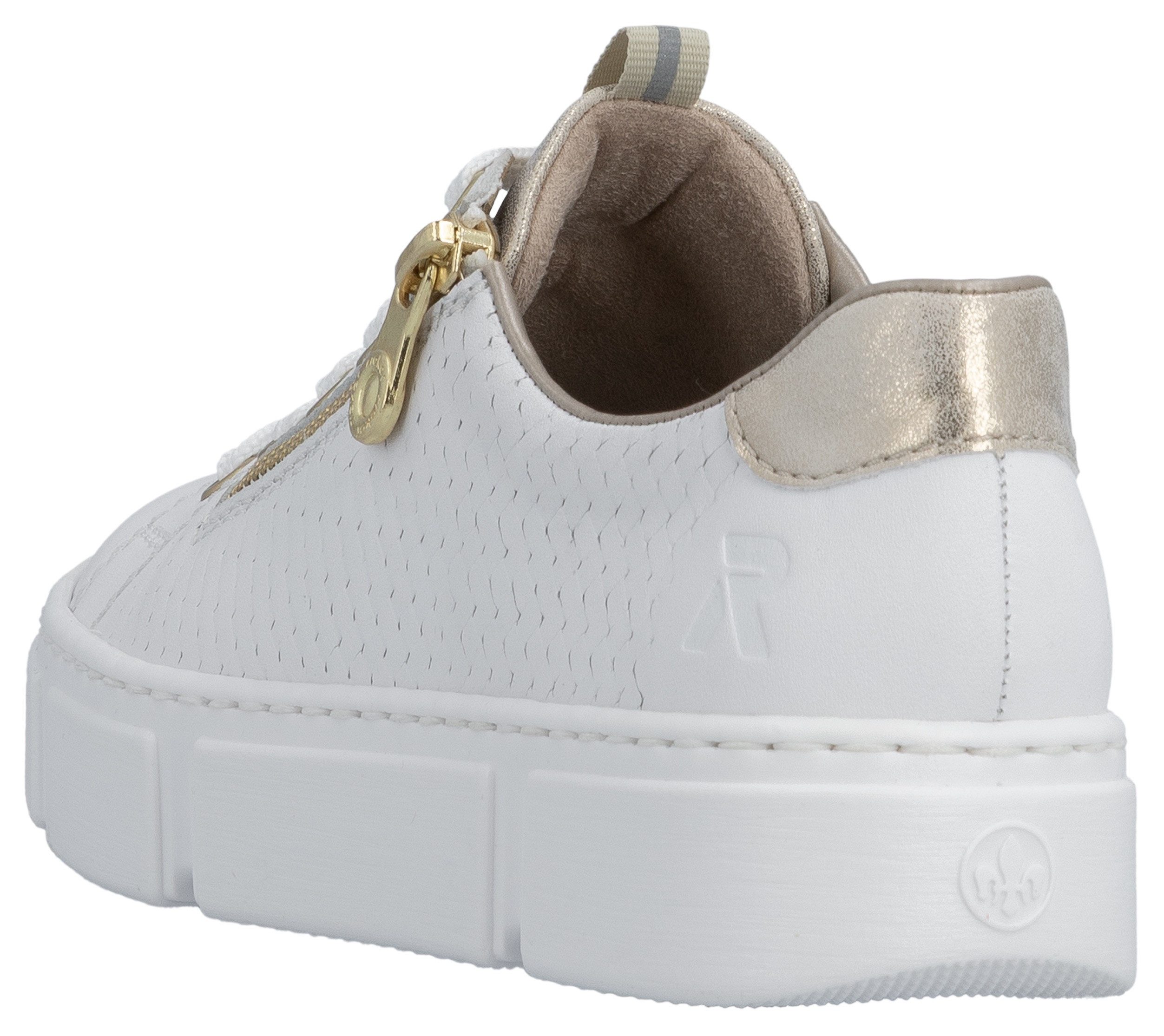 Rieker Plateausneaker mit goldfarbenen Details, Freizeitschuh, Halbschuh, Schnürschuh