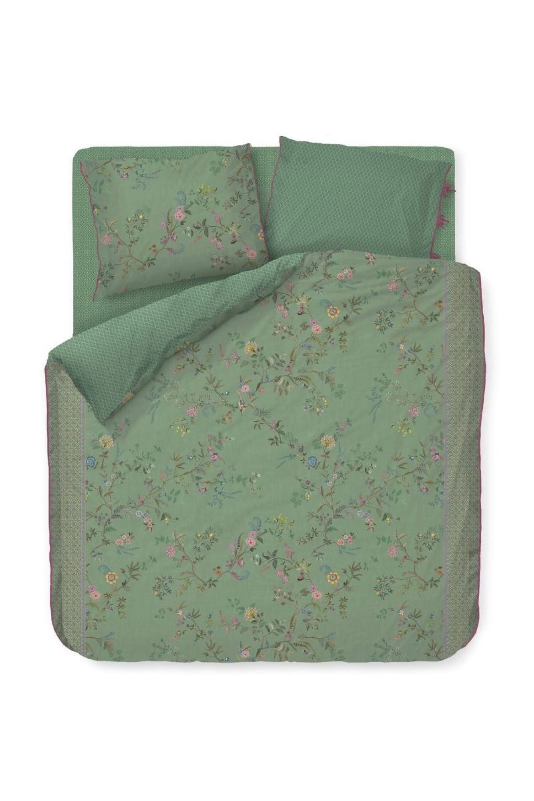 PiP Studio Bettwäsche PIP Studio Perkal Bettwäsche 135x200 Bustani Green Blütenzweige grün, Perkal, 2 teilig, für den Sommer und Winter, kuschelig weich