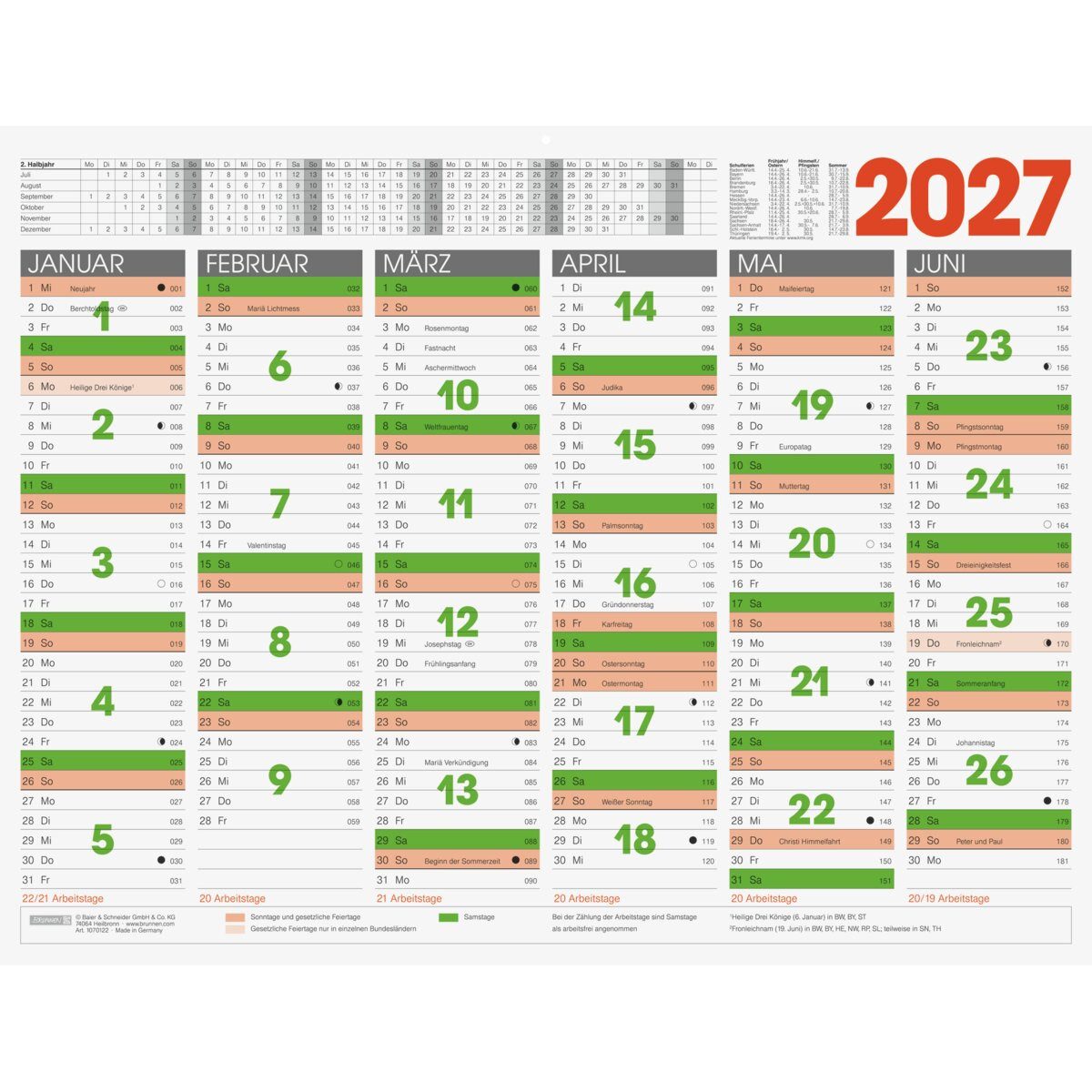 BRUNNEN Terminplaner Tafelkalender XL 65x50cm 2027