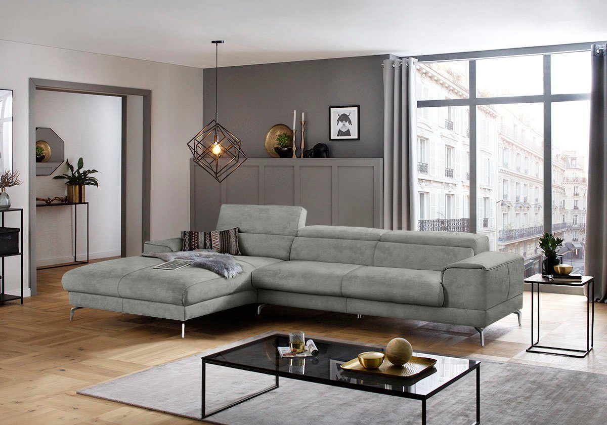 W.SCHILLIG Ecksofa piedroo, Designsofa mit tollem Sitzkomfort, elegant und bequem, L-Form, Kopfteilverstellung, wahlweise mit Sitztiefenverstellung, Breite 343cm